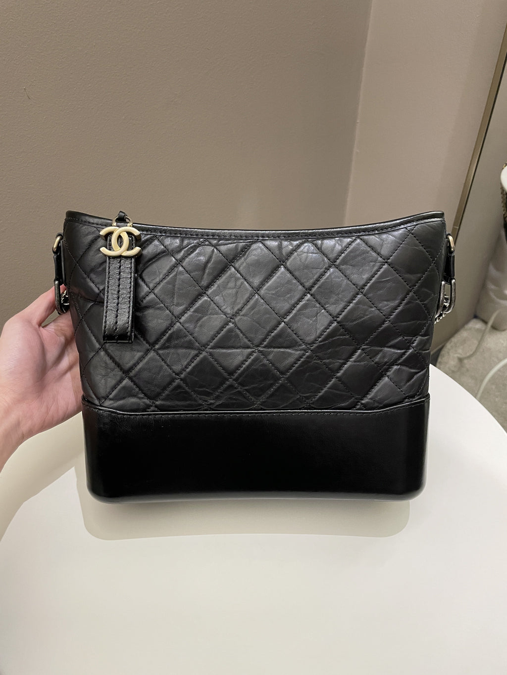 Chanel Quilted Gabrielle Hobo Black Aged Calfskin