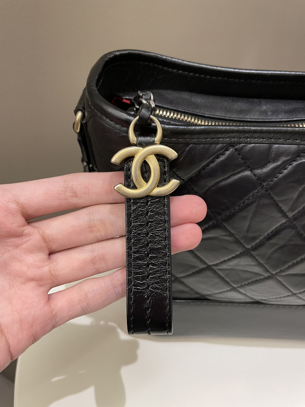 Chanel Quilted Gabrielle Hobo Black Aged Calfskin
