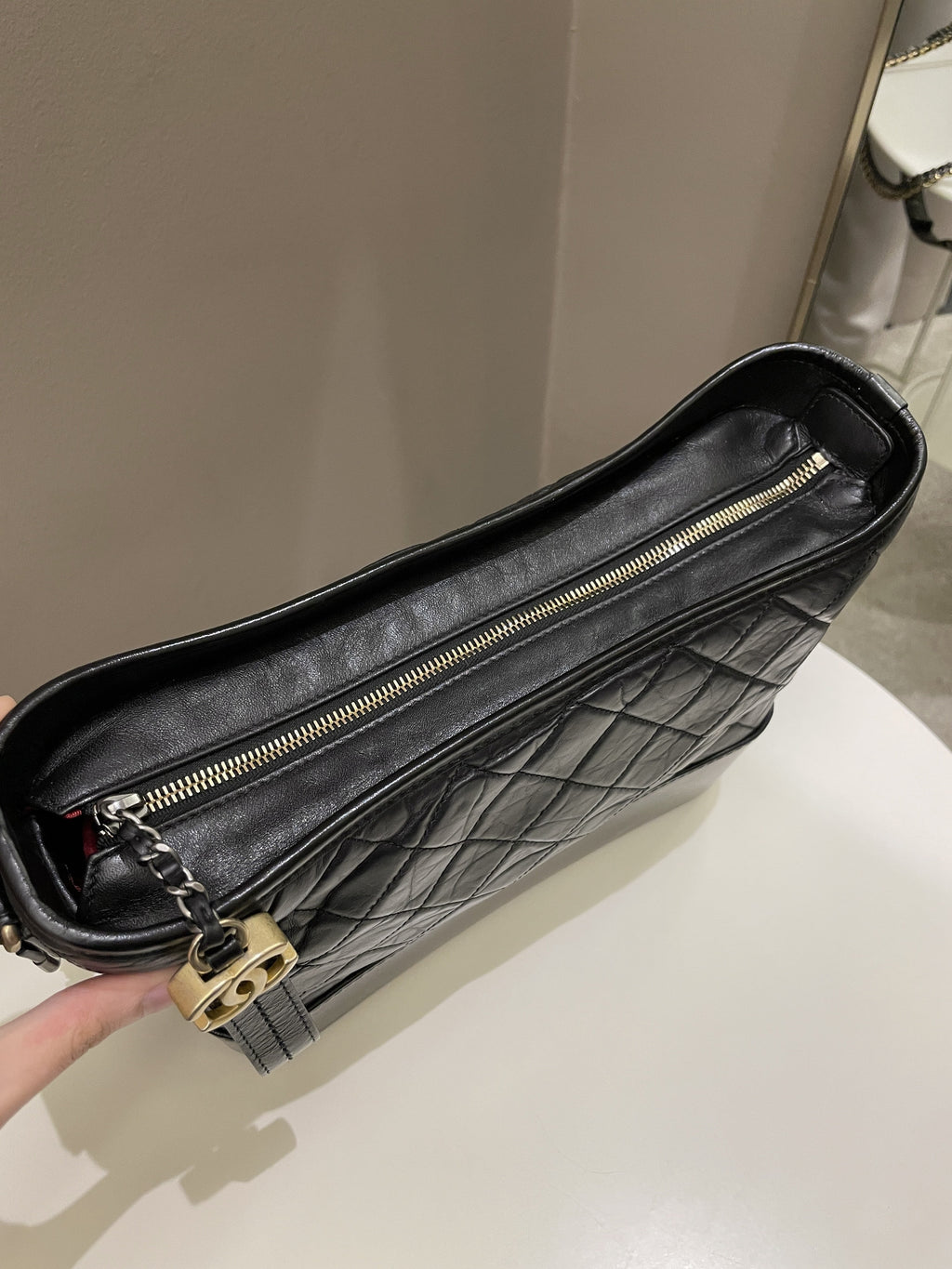 Chanel Quilted Gabrielle Hobo Black Aged Calfskin