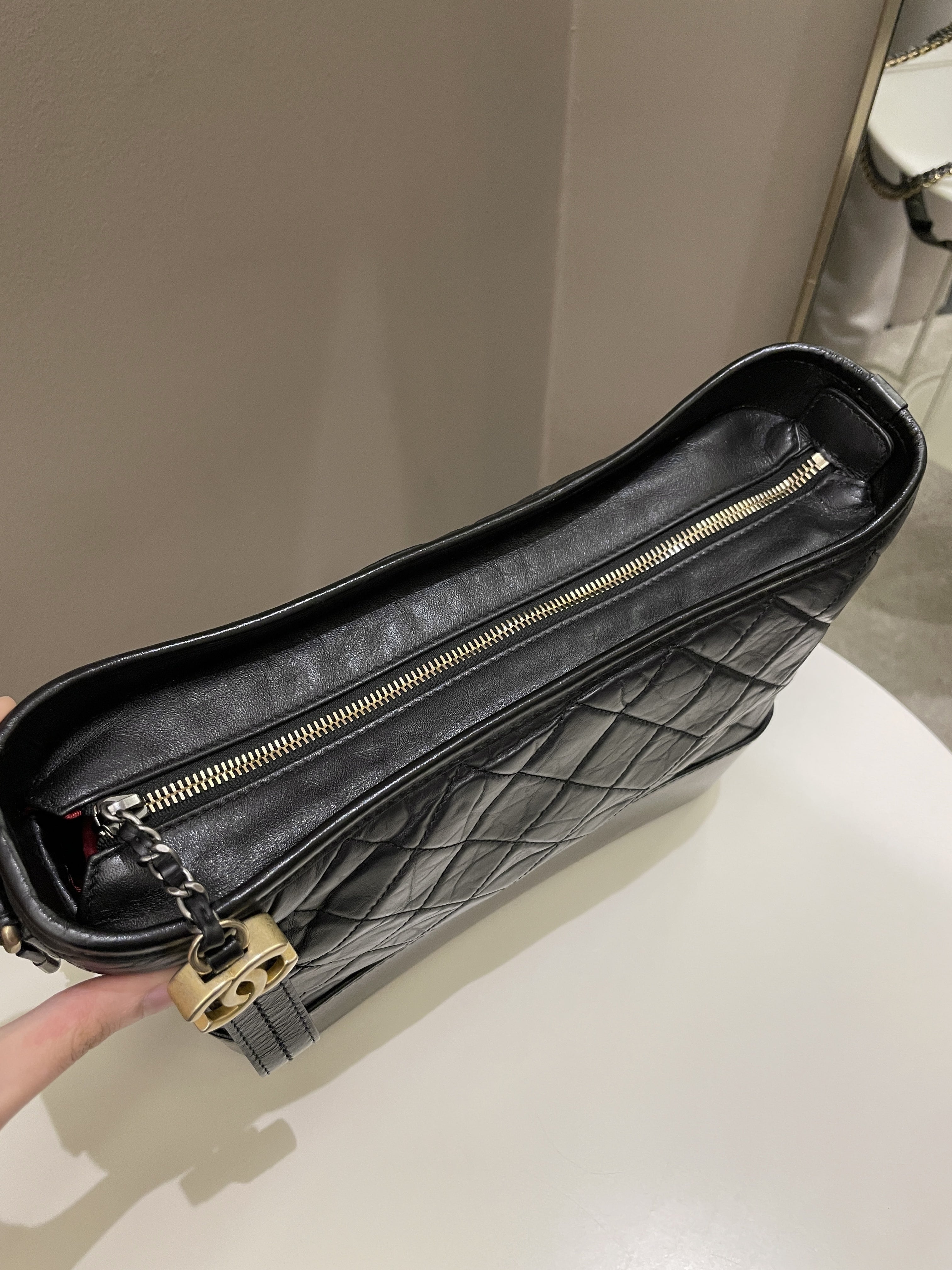 Chanel Quilted Gabrielle Hobo Black Aged Calfskin