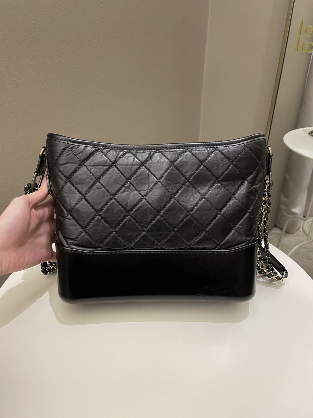 Chanel Quilted Gabrielle Hobo Black Aged Calfskin