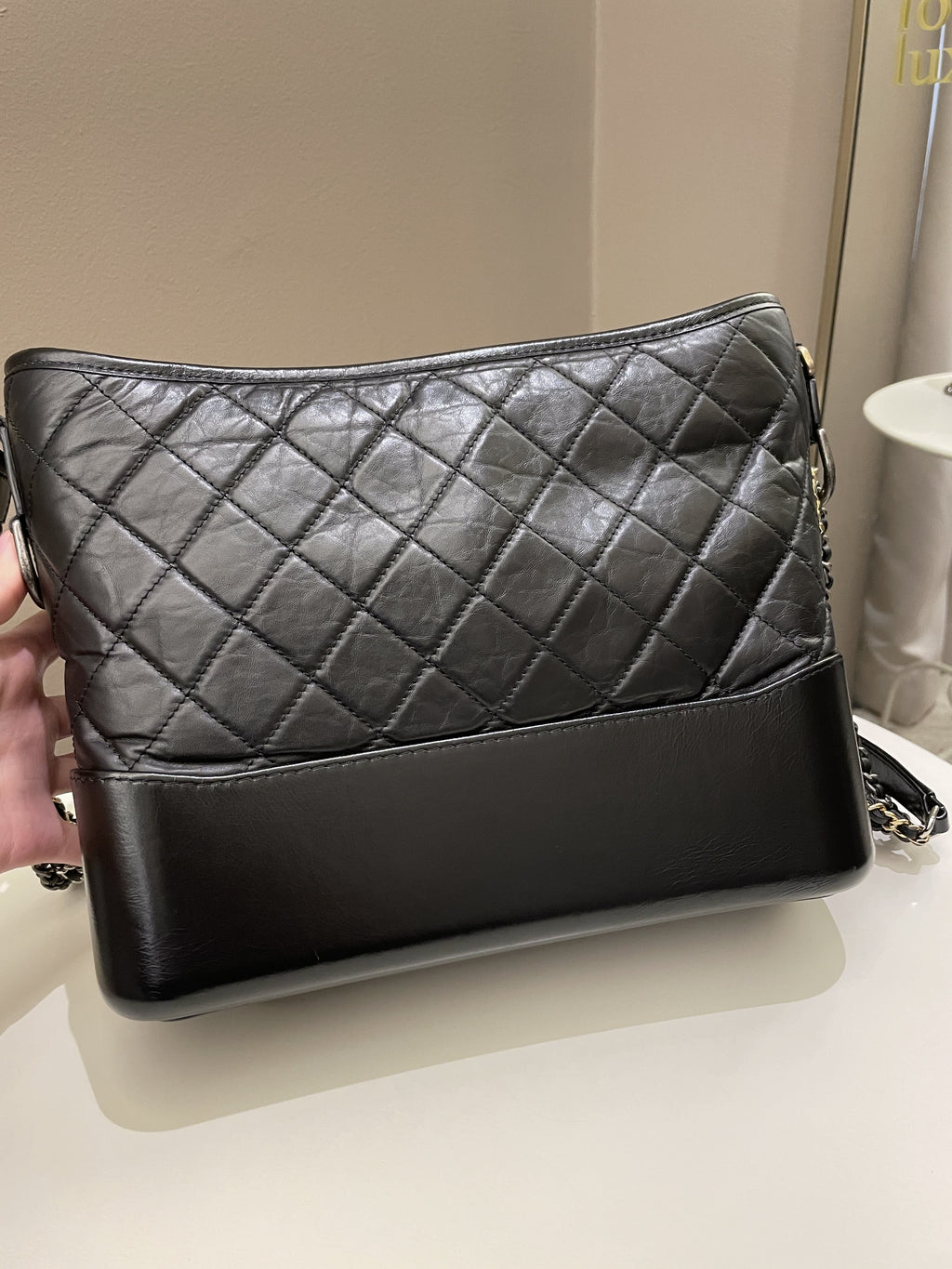 Chanel Quilted Gabrielle Hobo Black Aged Calfskin