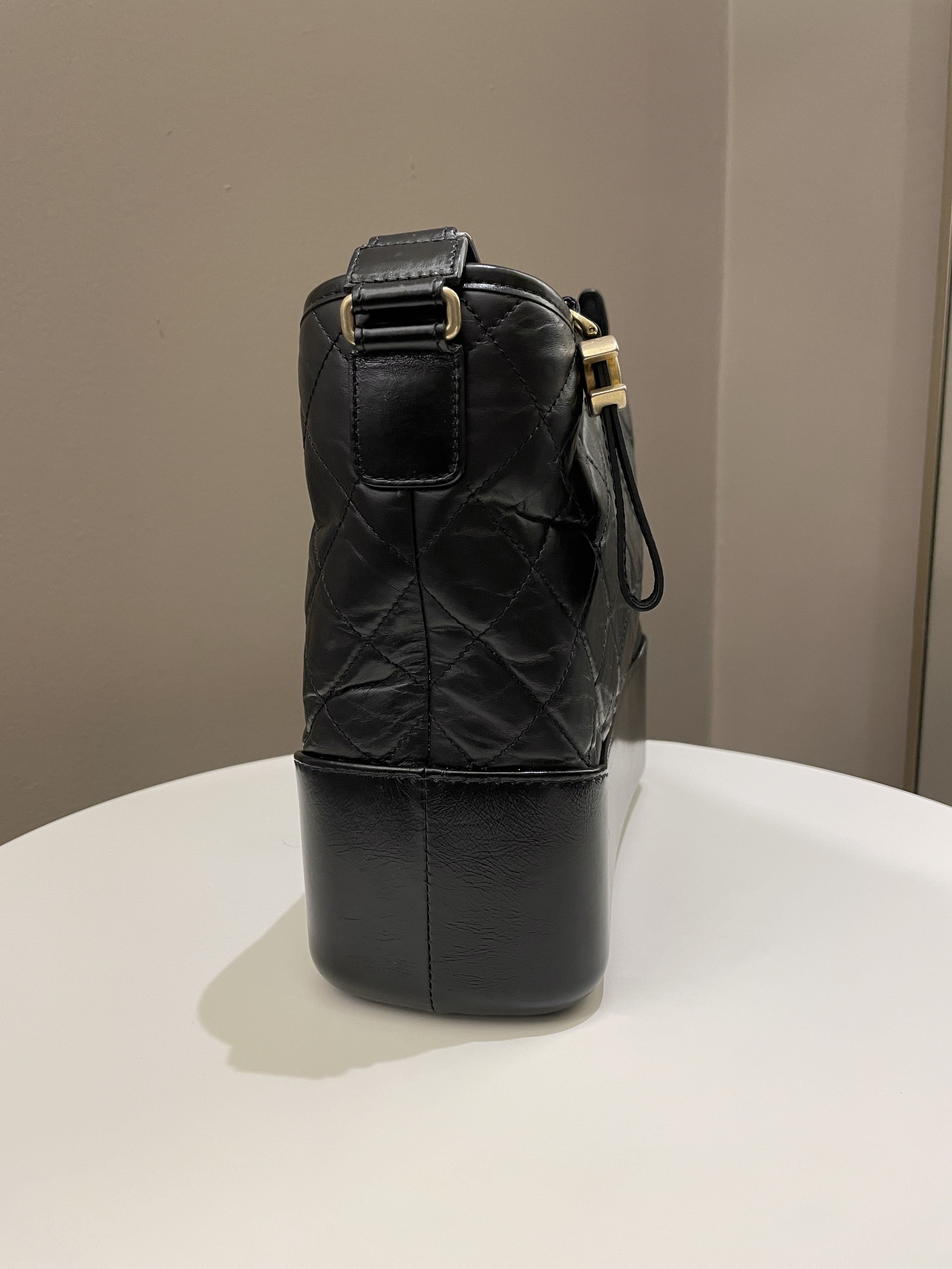 Chanel Quilted Gabrielle Hobo Black Aged Calfskin
