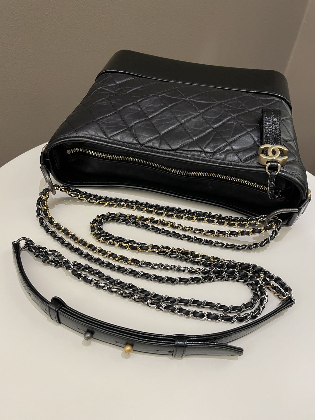 Chanel Quilted Gabrielle Hobo Black Aged Calfskin