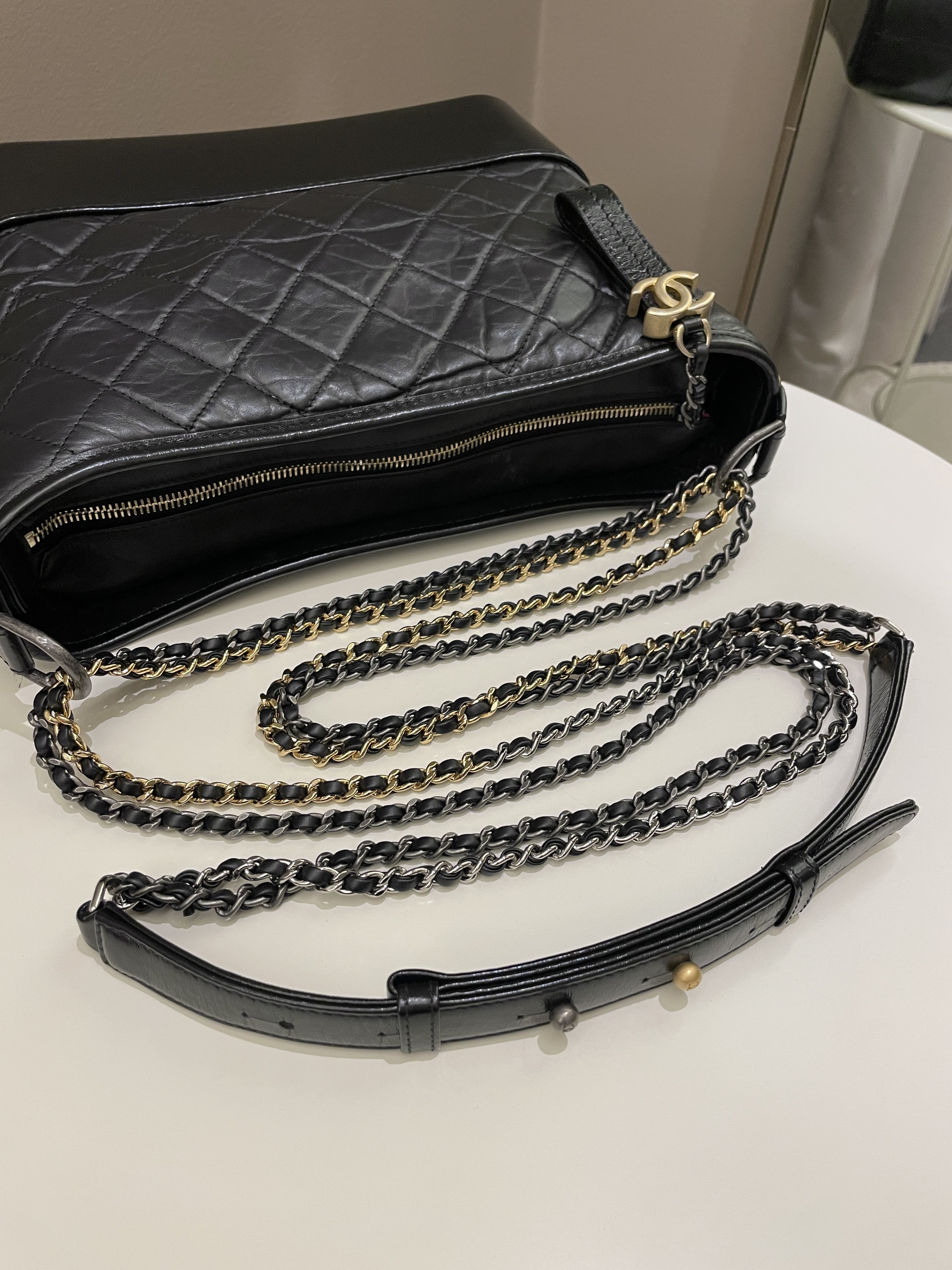 Chanel Quilted Gabrielle Hobo Black Aged Calfskin