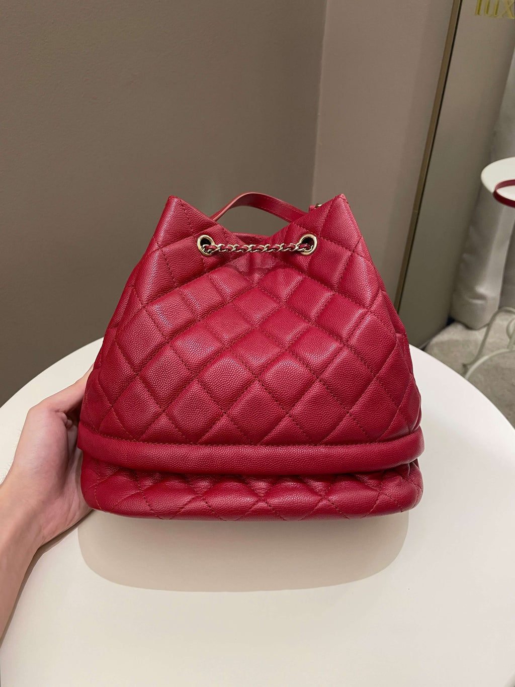 Chanel Rolled Up Bucket Drawstring Bag Red Caviar