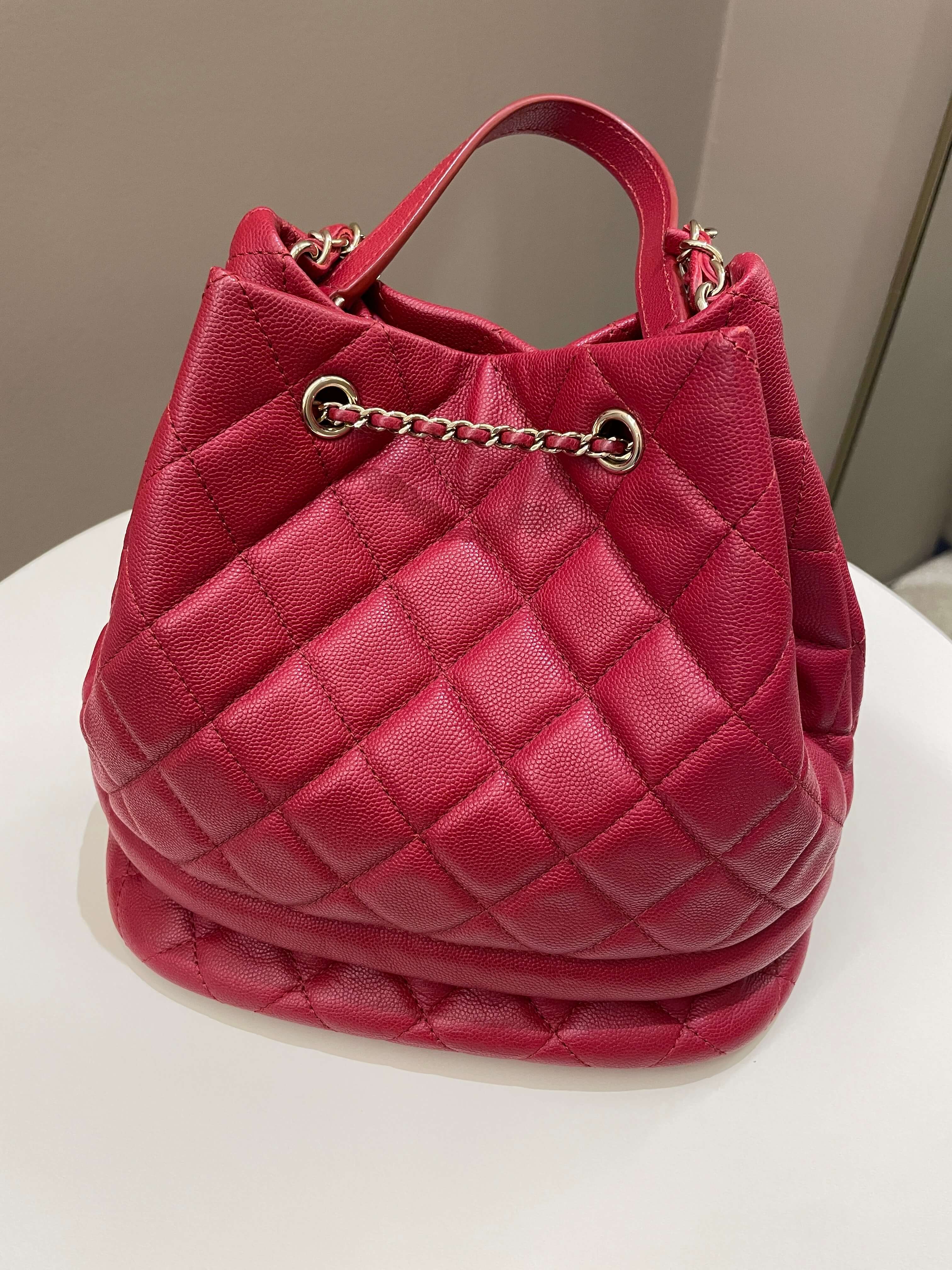 Chanel Rolled Up Bucket Drawstring Bag Red Caviar