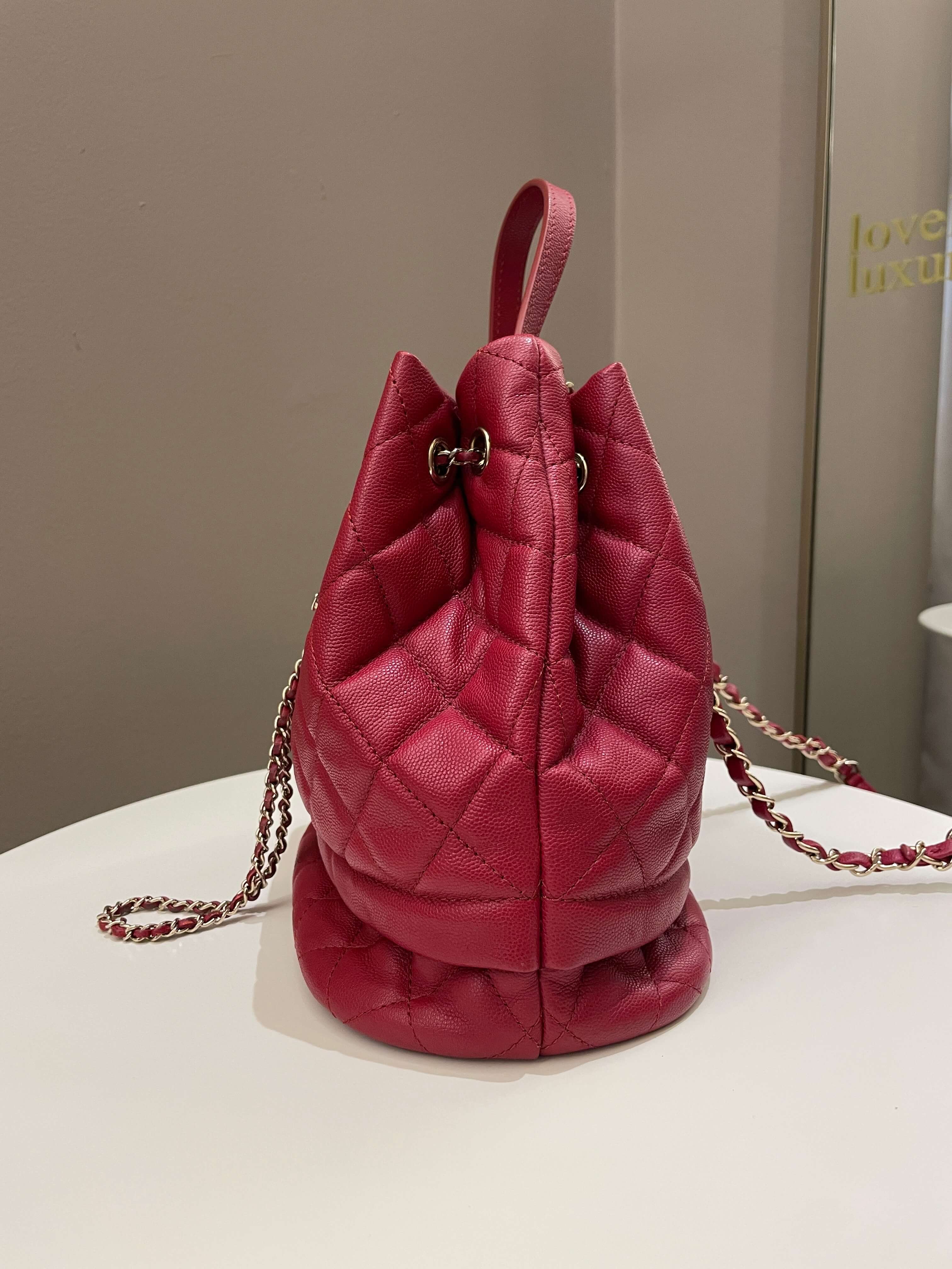 Chanel Rolled Up Bucket Drawstring Bag Red Caviar