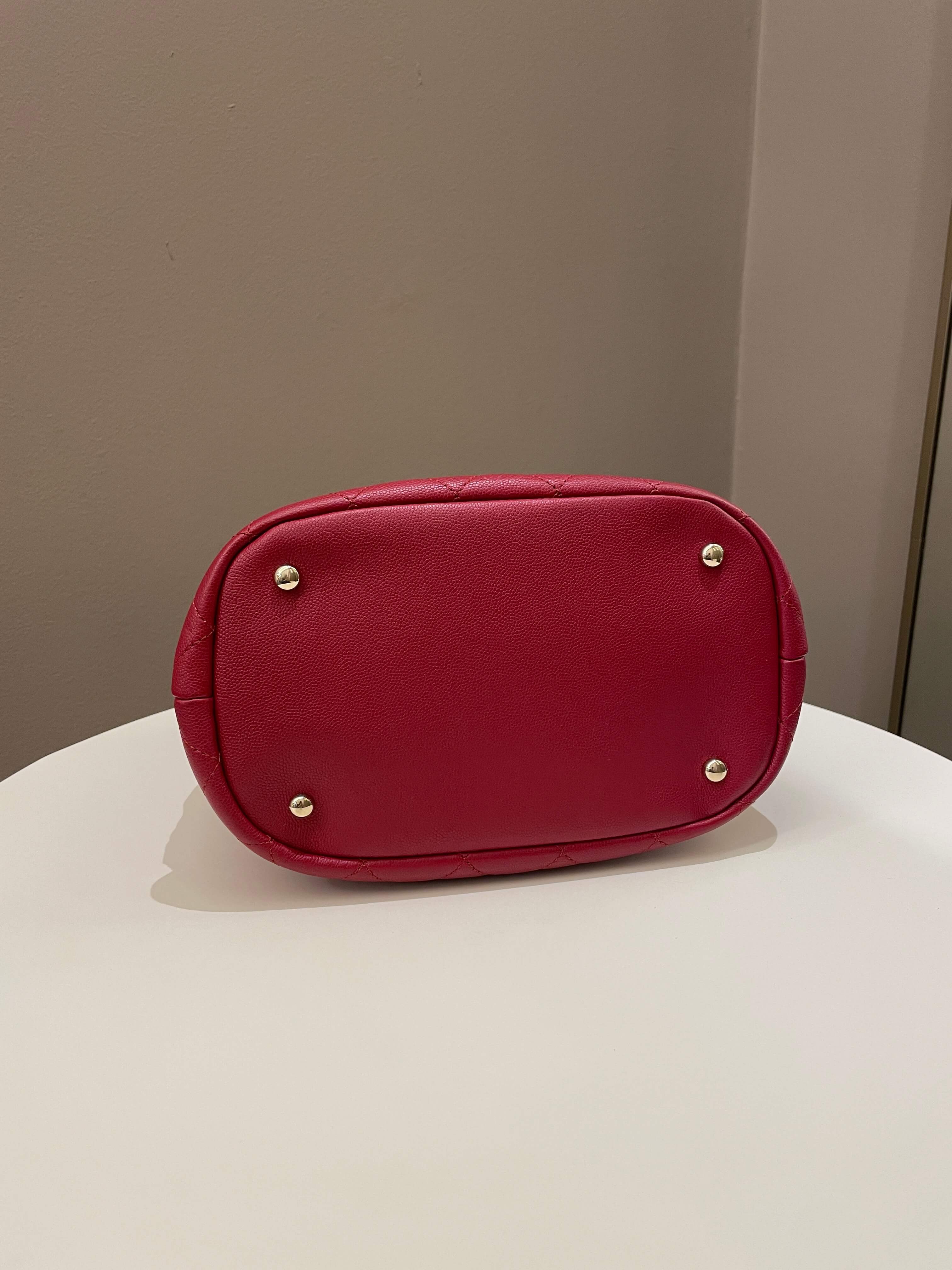 Chanel Rolled Up Bucket Drawstring Bag Red Caviar