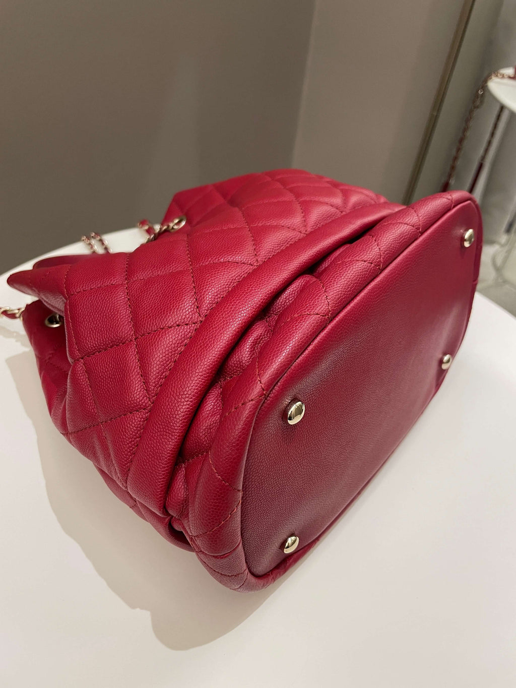 Chanel Rolled Up Bucket Drawstring Bag Red Caviar
