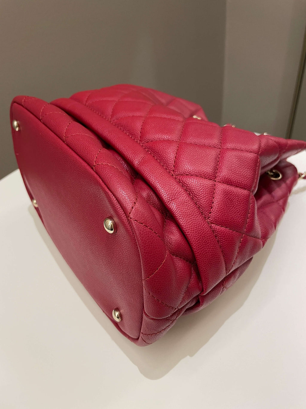 Chanel Rolled Up Bucket Drawstring Bag Red Caviar