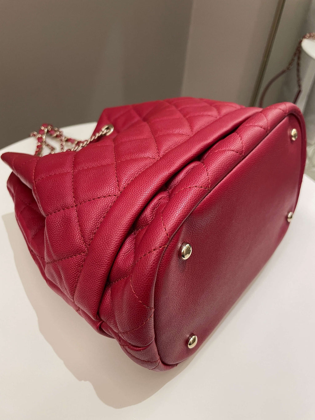 Chanel Rolled Up Bucket Drawstring Bag Red Caviar