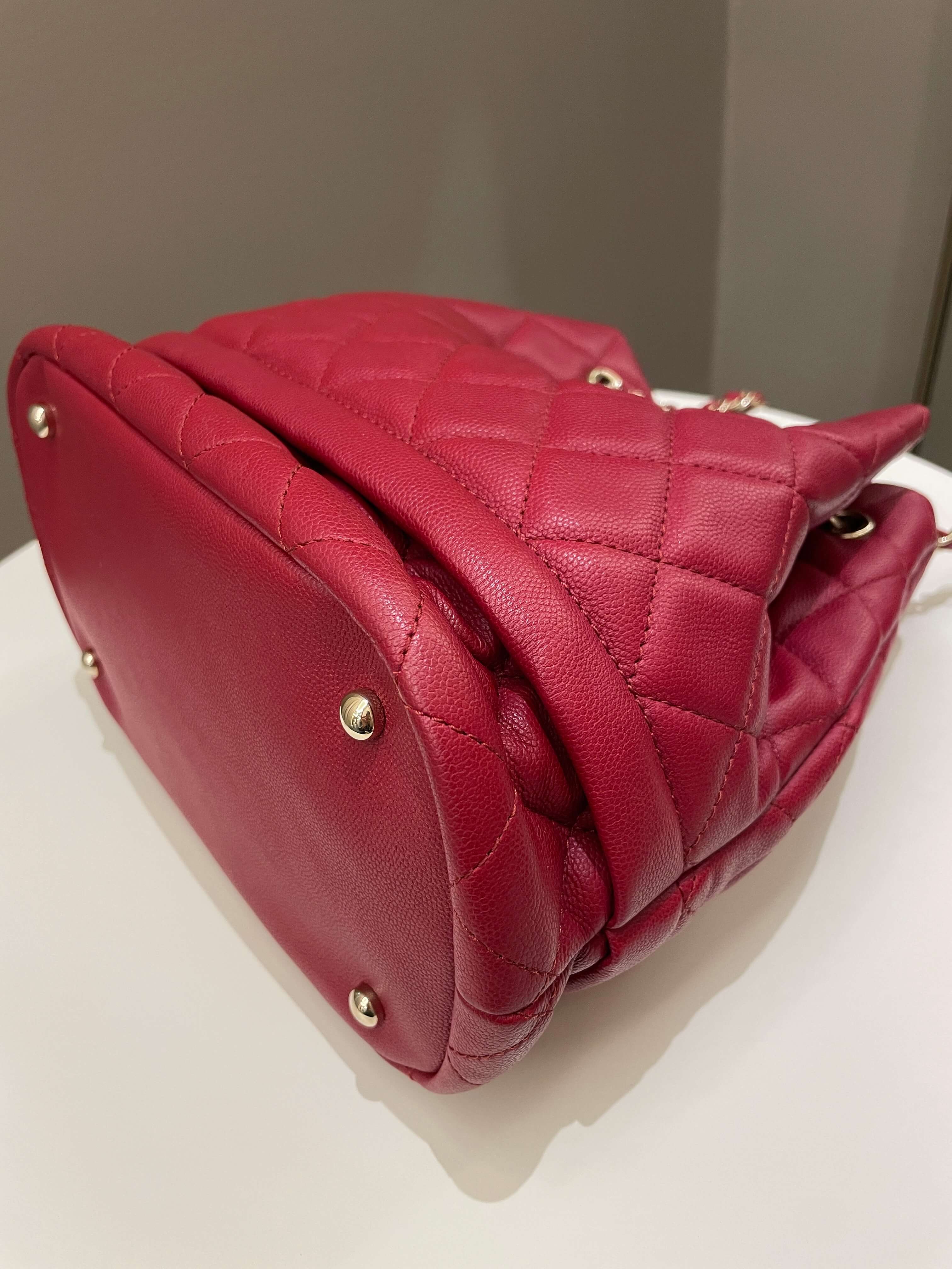 Chanel Rolled Up Bucket Drawstring Bag Red Caviar