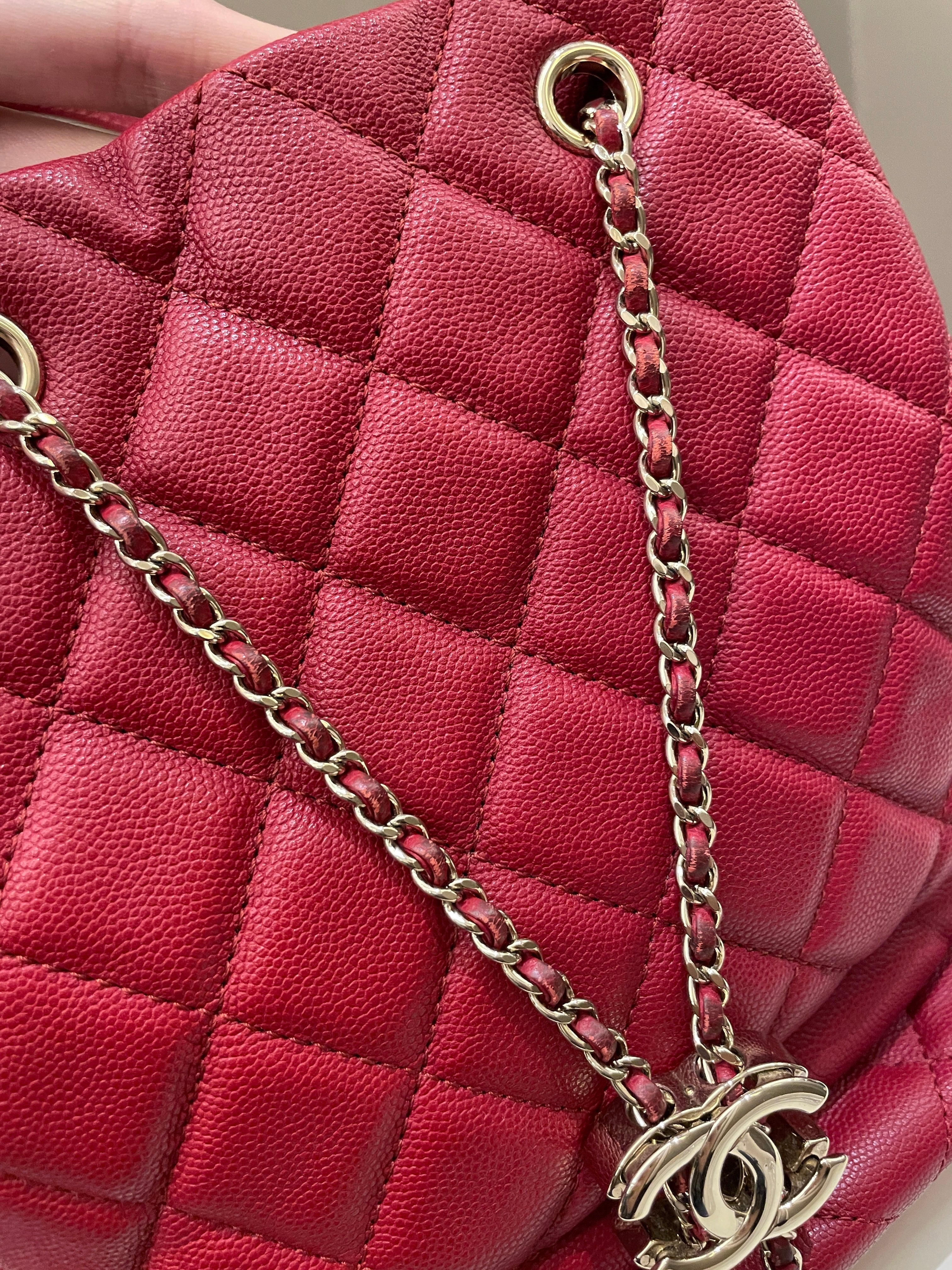 Chanel Rolled Up Bucket Drawstring Bag Red Caviar