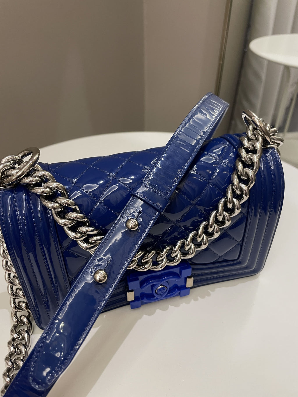 Chanel Quilted Small Boy Royal Blue Patent