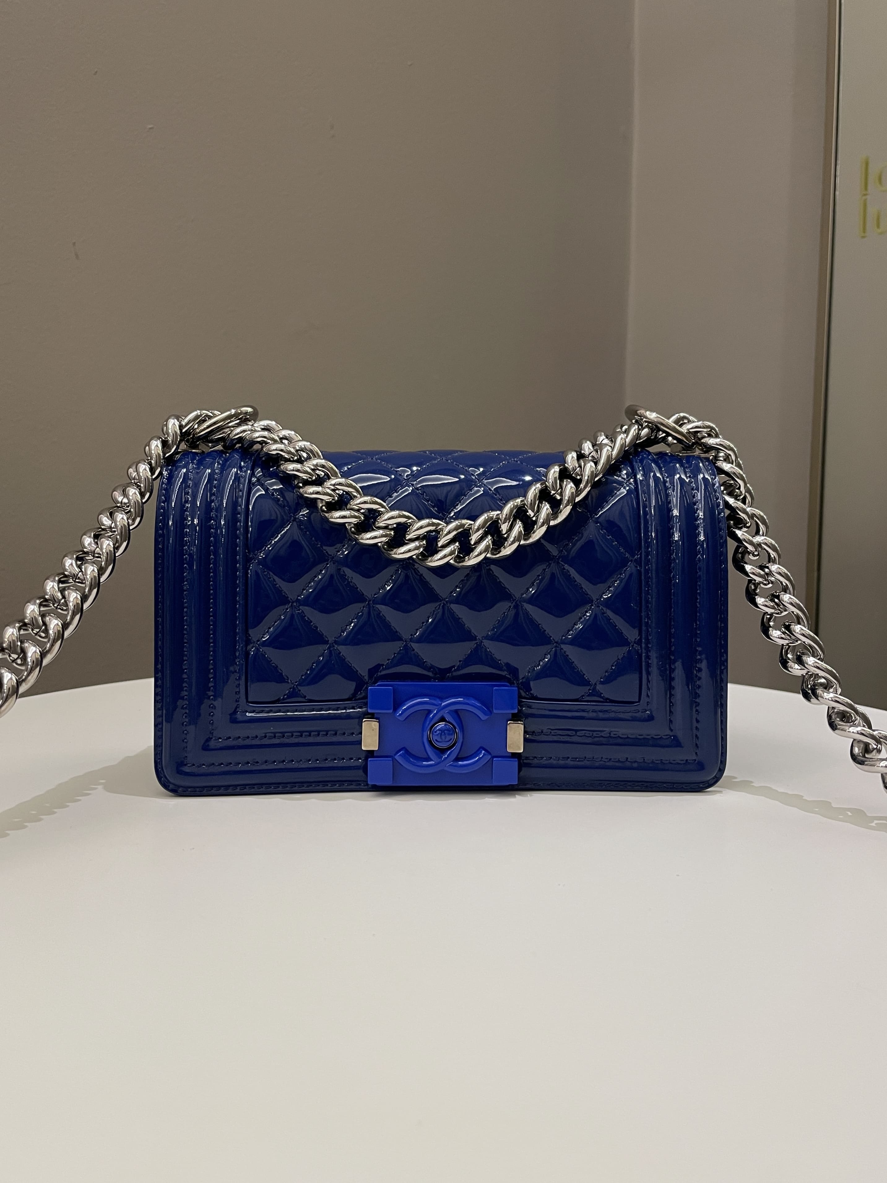 Chanel Quilted Small Boy Royal Blue Patent