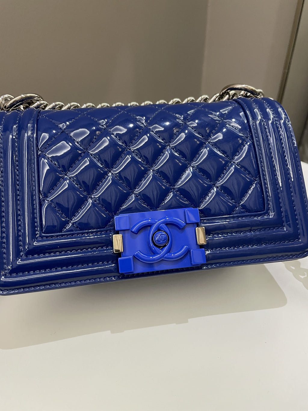Chanel Quilted Small Boy Royal Blue Patent