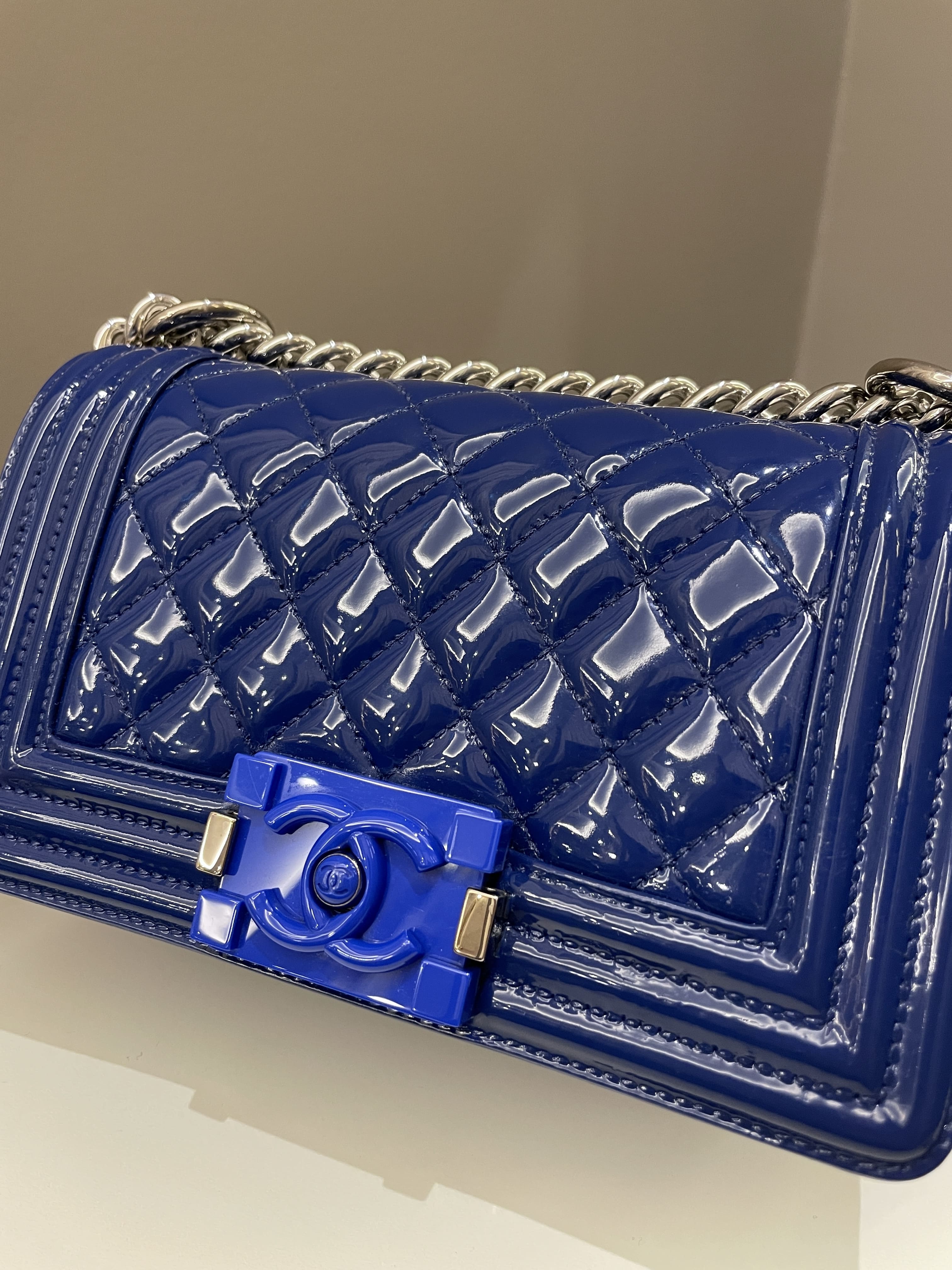 Chanel Quilted Small Boy Royal Blue Patent