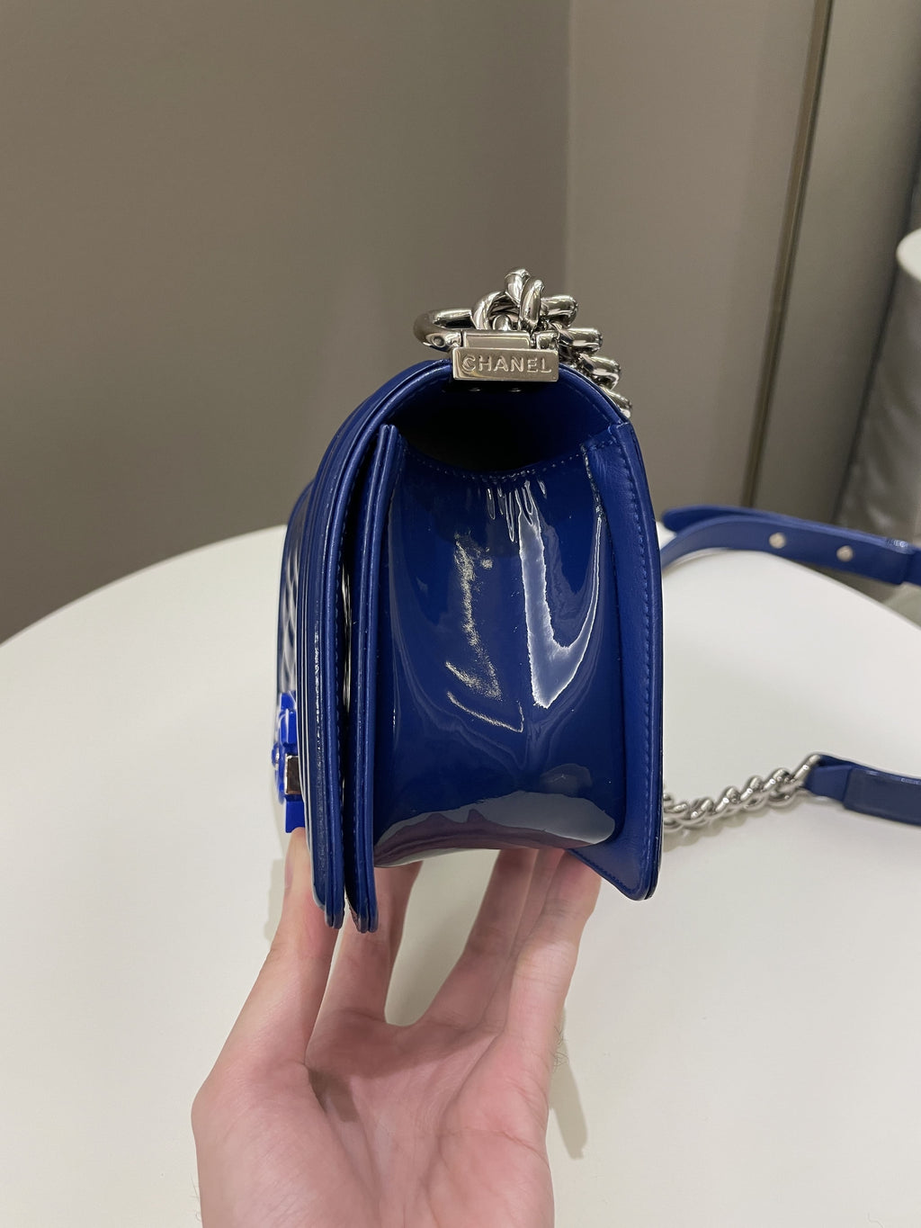 Chanel Quilted Small Boy Royal Blue Patent