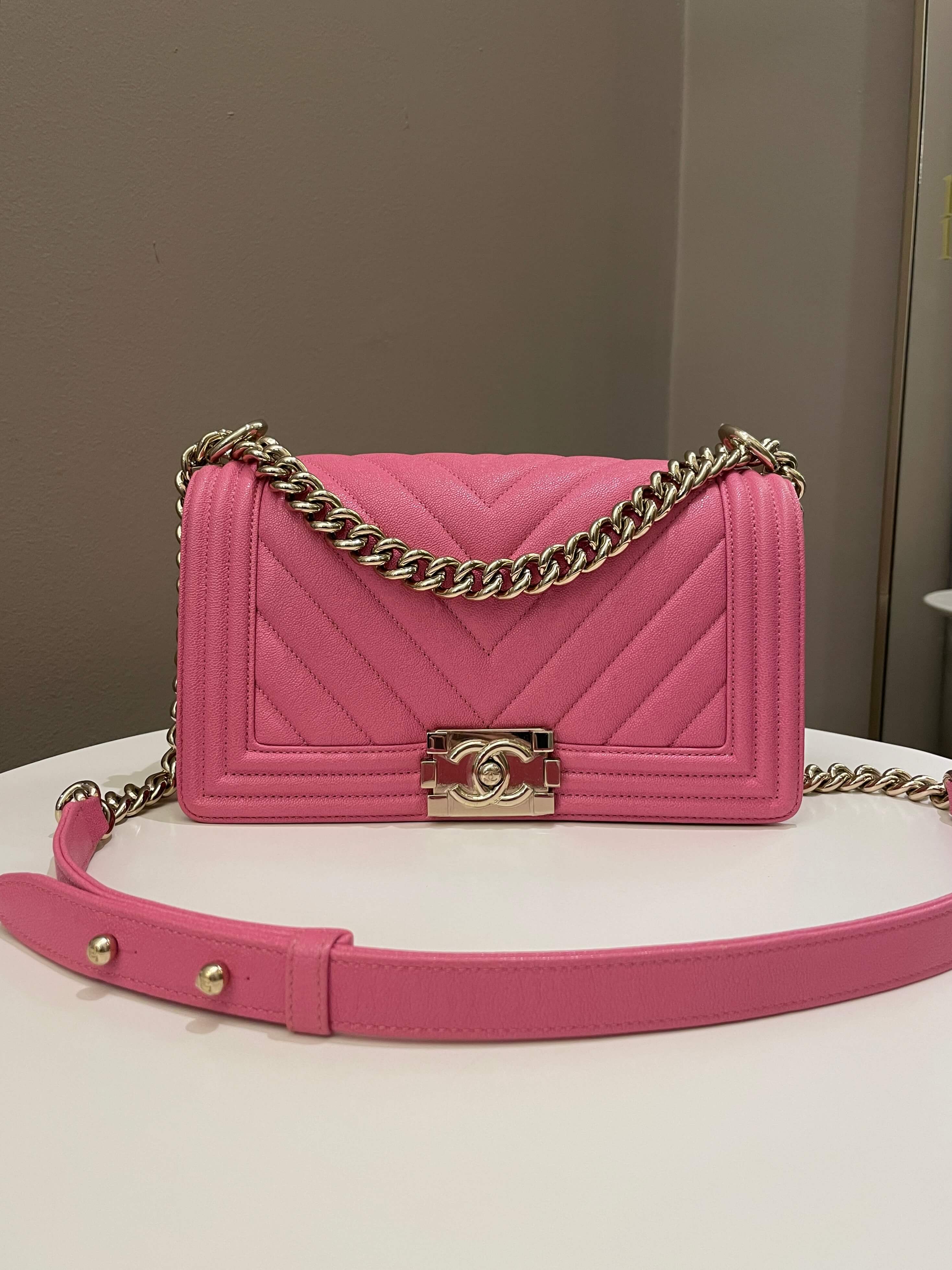Chanel Chevron Boy Old Medium Pink Caviar