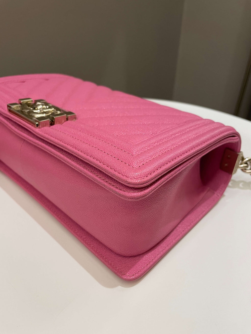 Chanel Chevron Boy Old Medium Pink Caviar