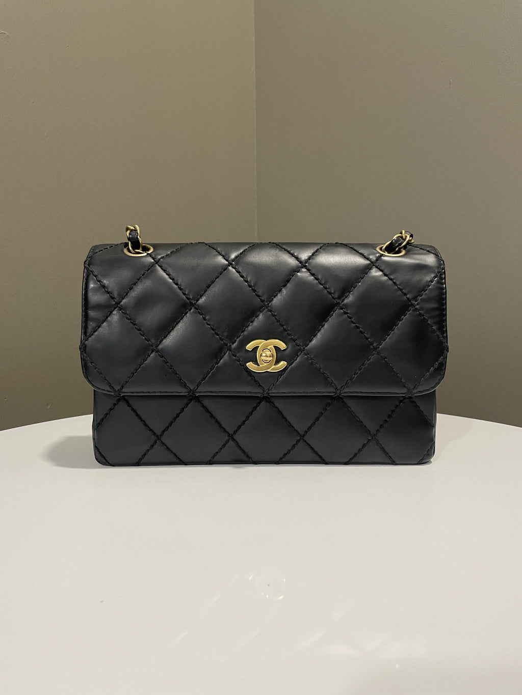 Chanel Quilted Cc Flap Bag Black Patent