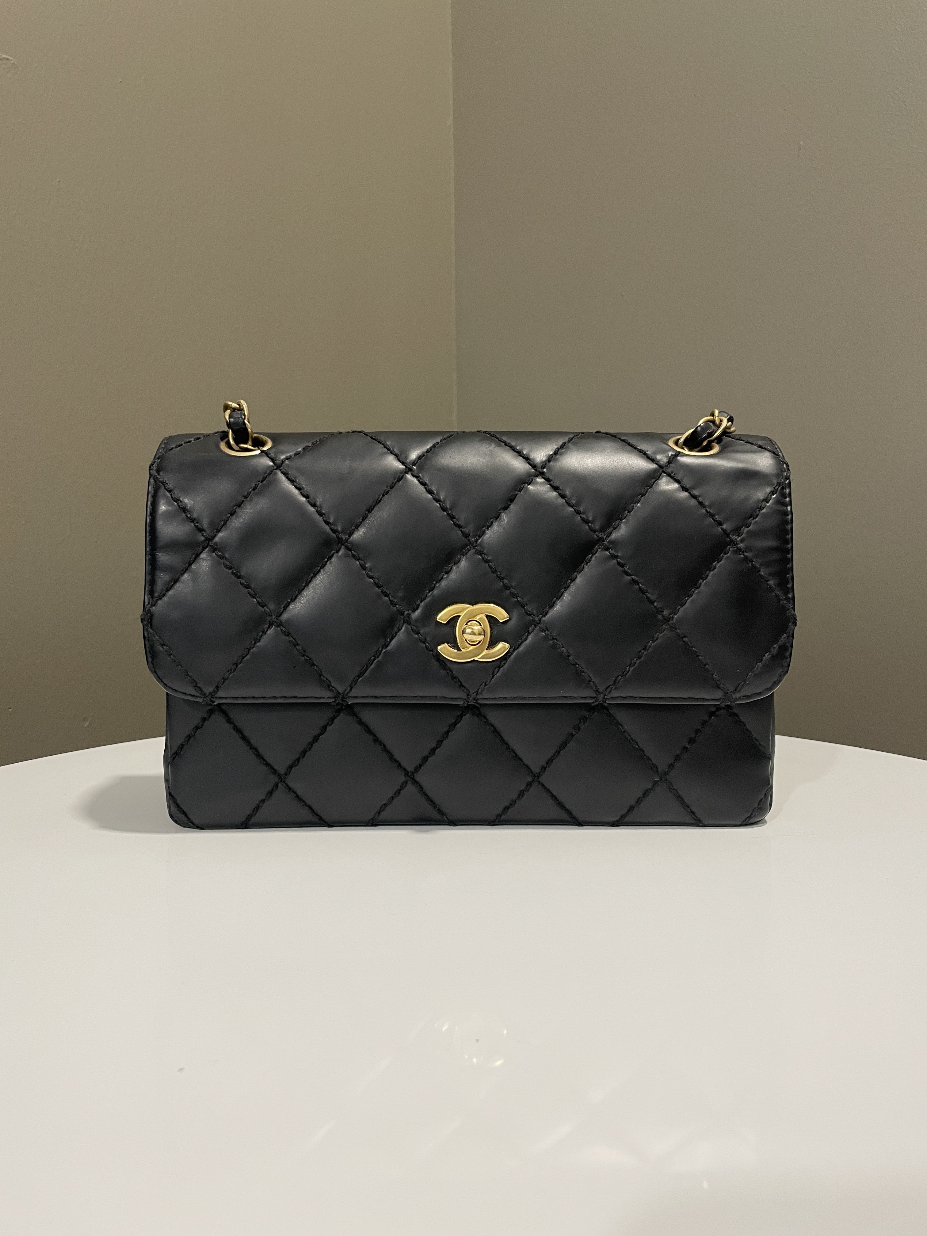 Chanel Quilted Cc Flap Bag Black Patent