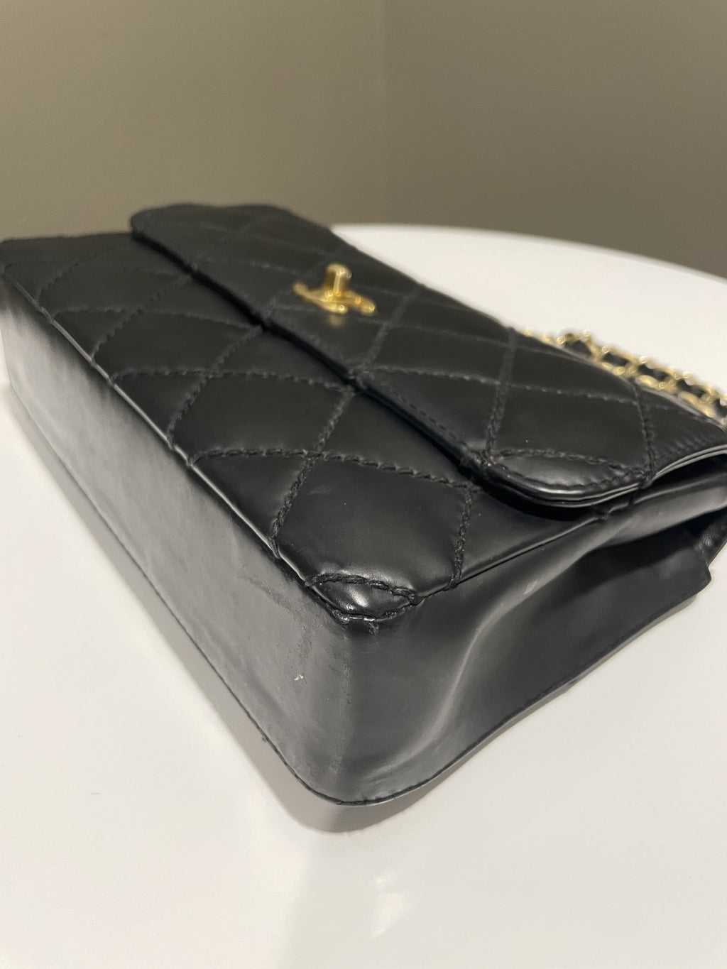 Chanel Quilted Cc Flap Bag Black Patent