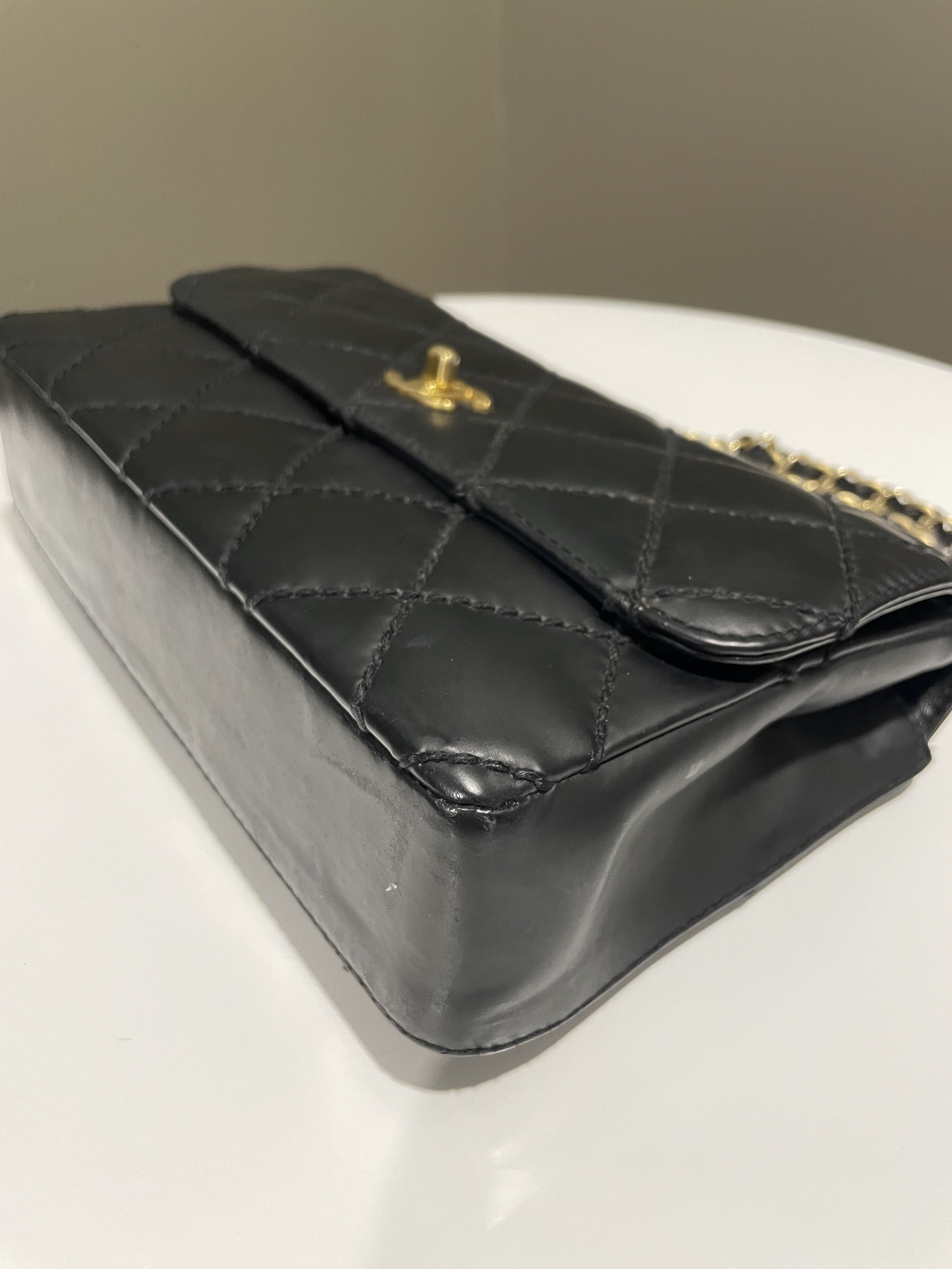 Chanel Quilted Cc Flap Bag Black Patent