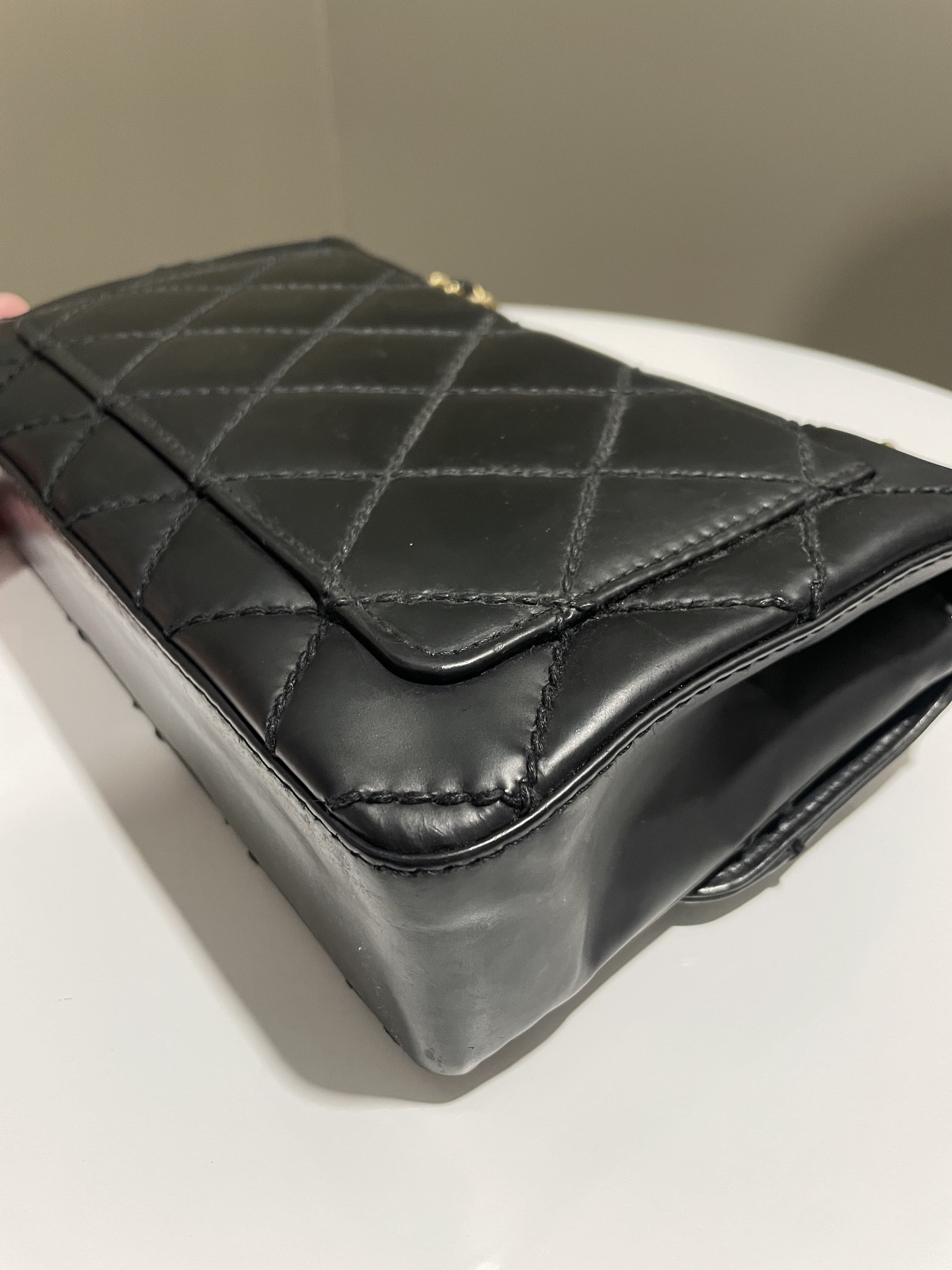 Chanel Quilted Cc Flap Bag Black Patent