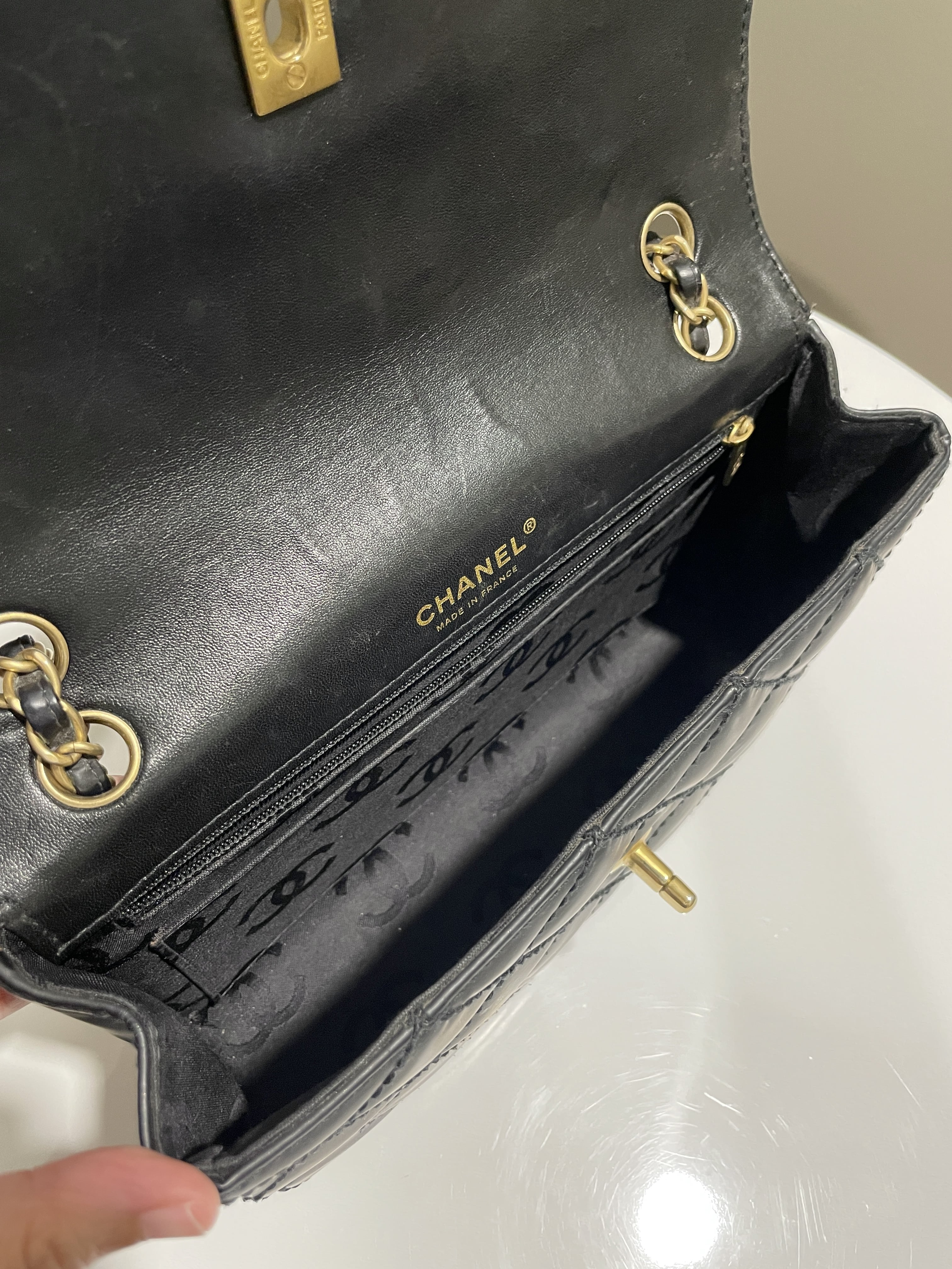 Chanel Quilted Cc Flap Bag Black Patent
