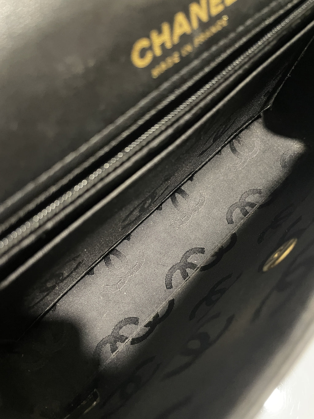 Chanel Quilted Cc Flap Bag Black Patent