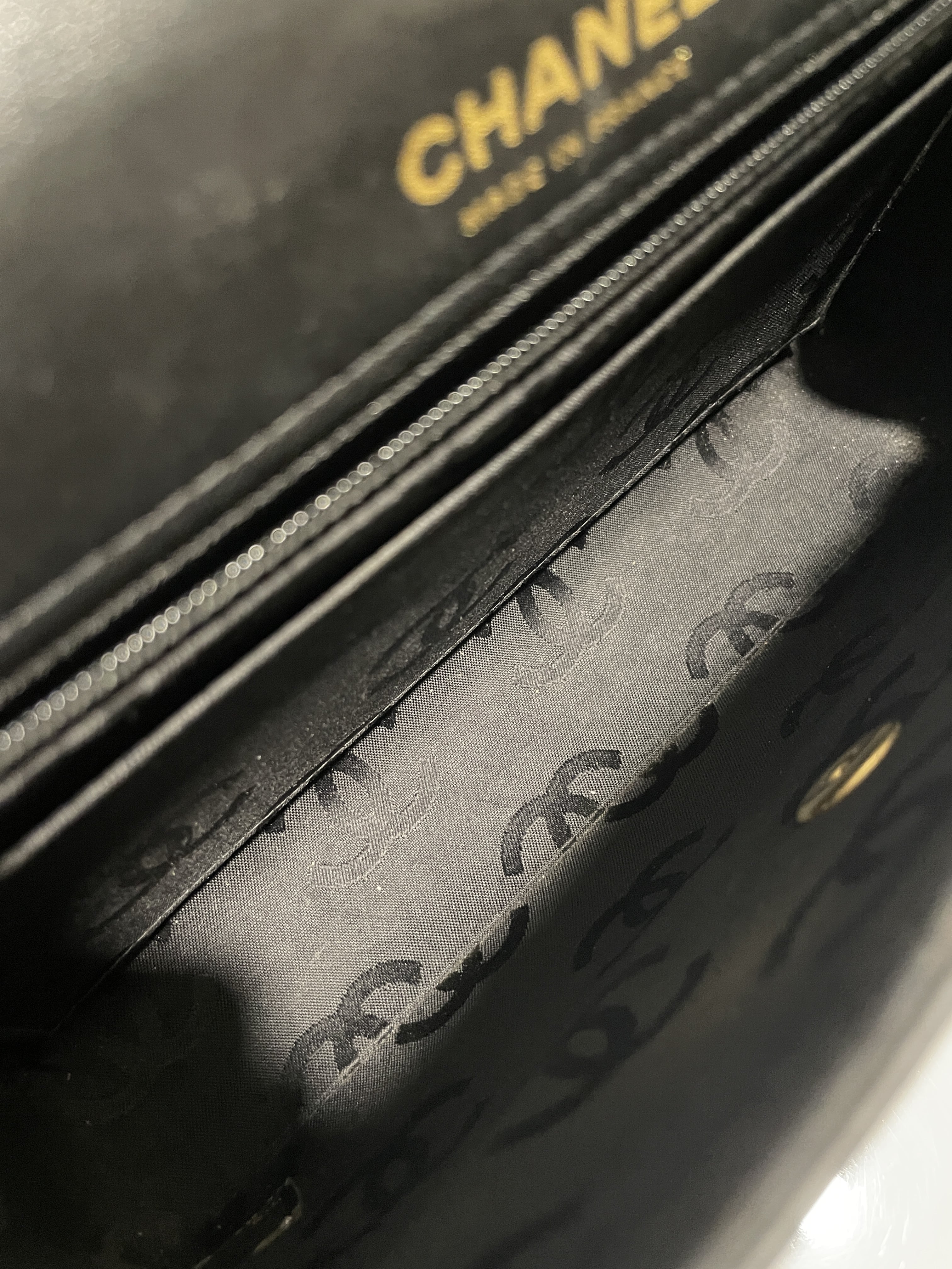 Chanel Quilted Cc Flap Bag Black Patent