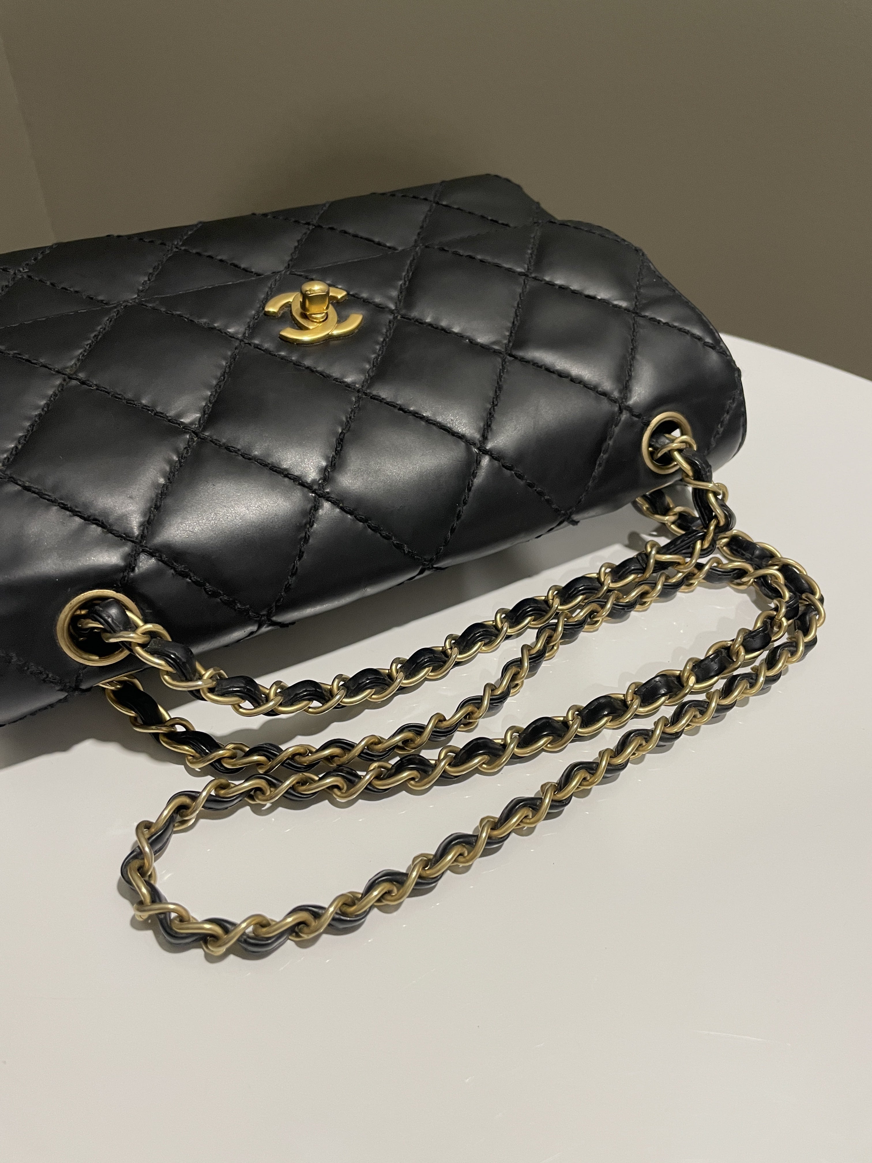 Chanel Quilted Cc Flap Bag Black Patent