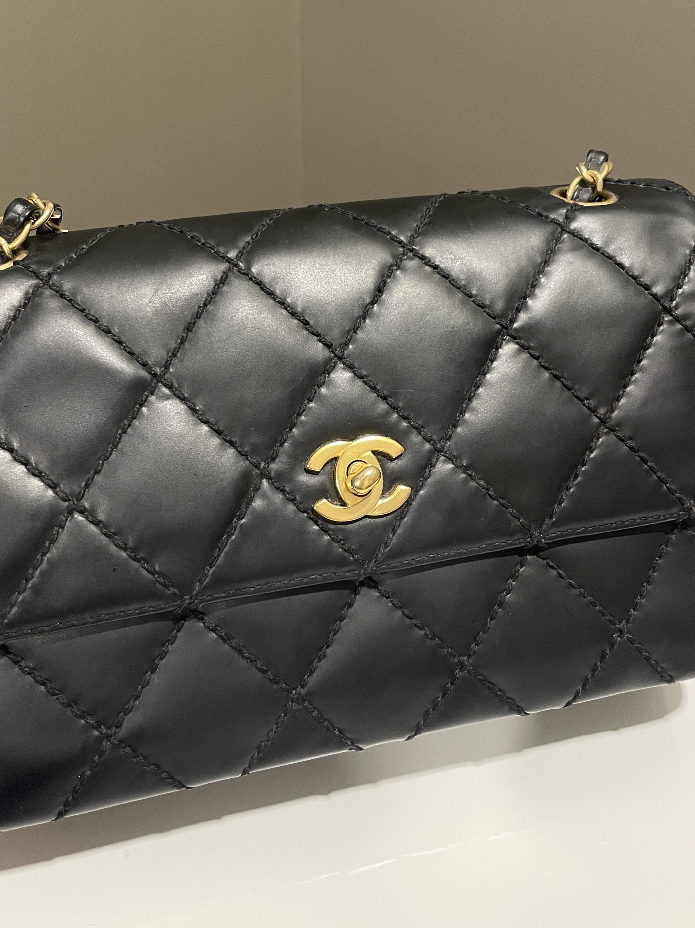Chanel Quilted Cc Flap Bag Black Patent