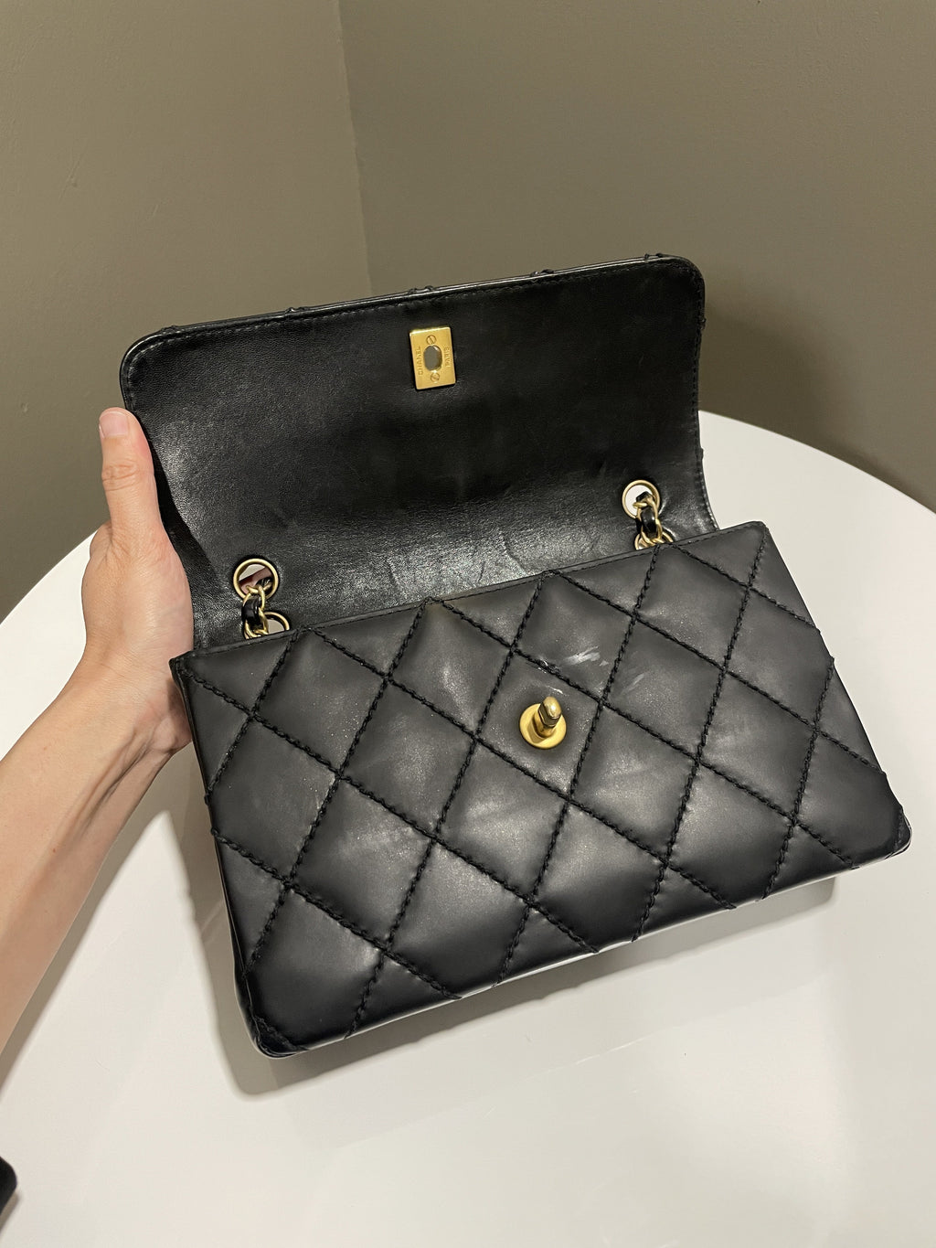 Chanel Quilted Cc Flap Bag Black Patent