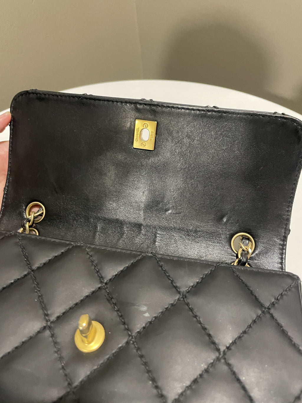 Chanel Quilted Cc Flap Bag Black Patent