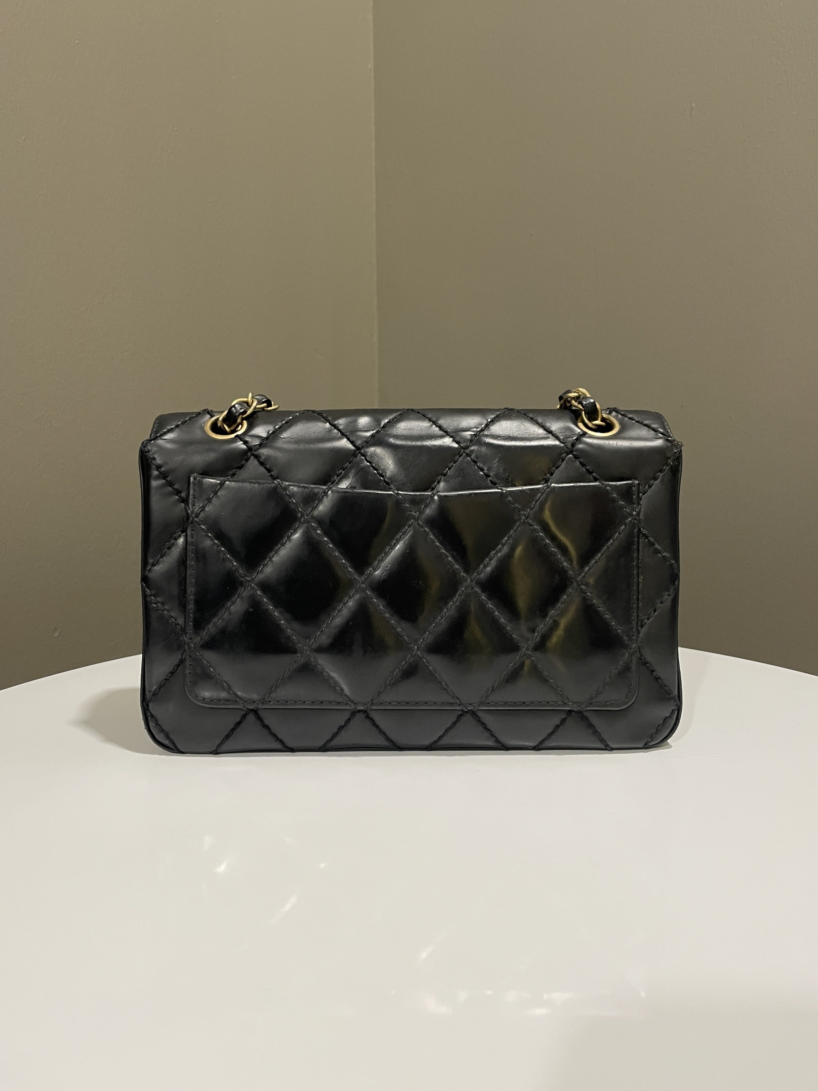 Chanel Quilted Cc Flap Bag Black Patent