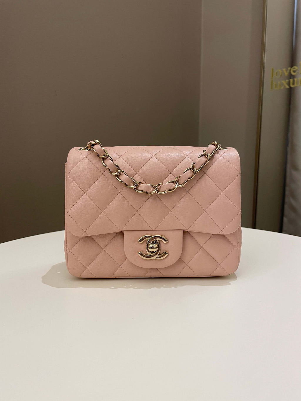 Chanel Classic Quilted Mini Square Light Pink Lambskin