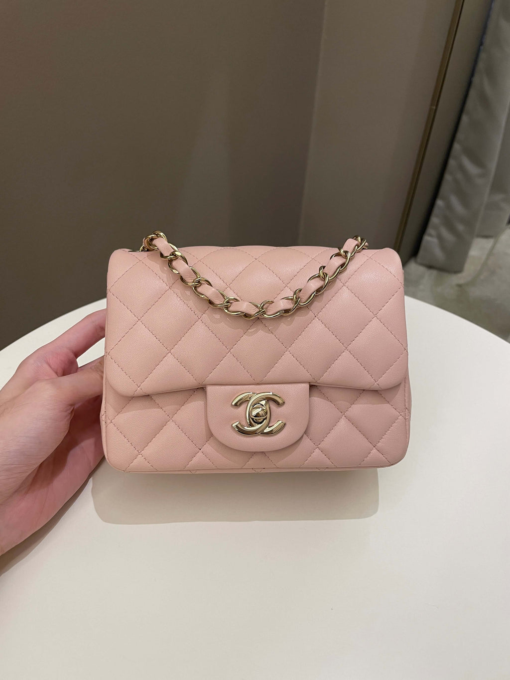 Chanel Classic Quilted Mini Square Light Pink Lambskin