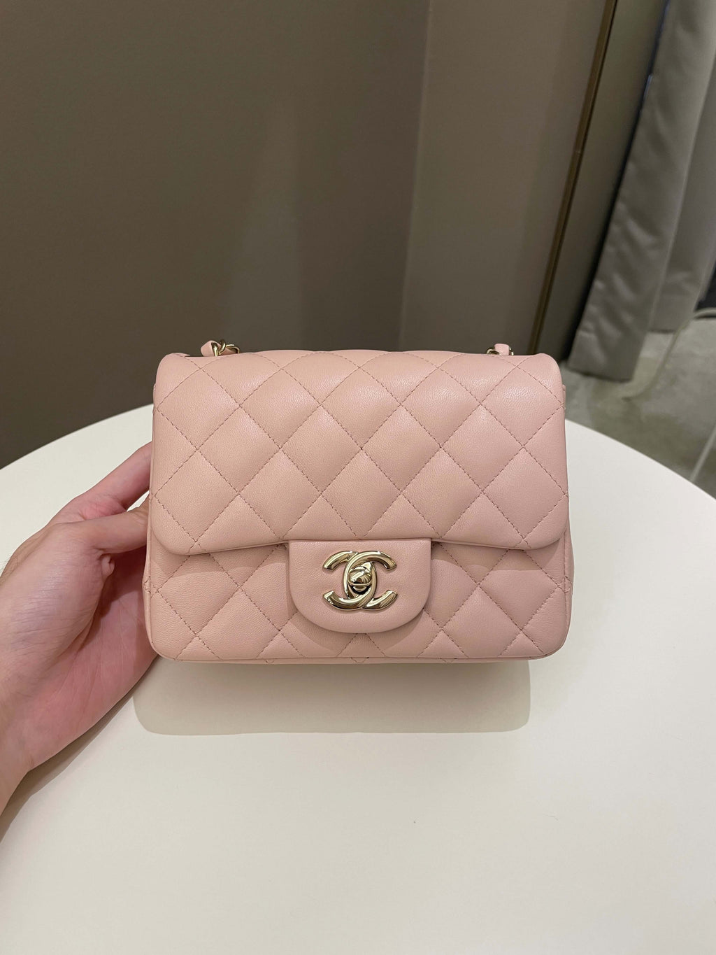 Chanel Classic Quilted Mini Square Light Pink Lambskin
