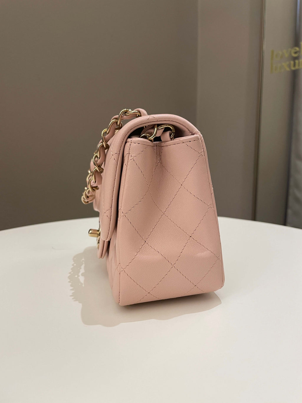 Chanel Classic Quilted Mini Square Light Pink Lambskin