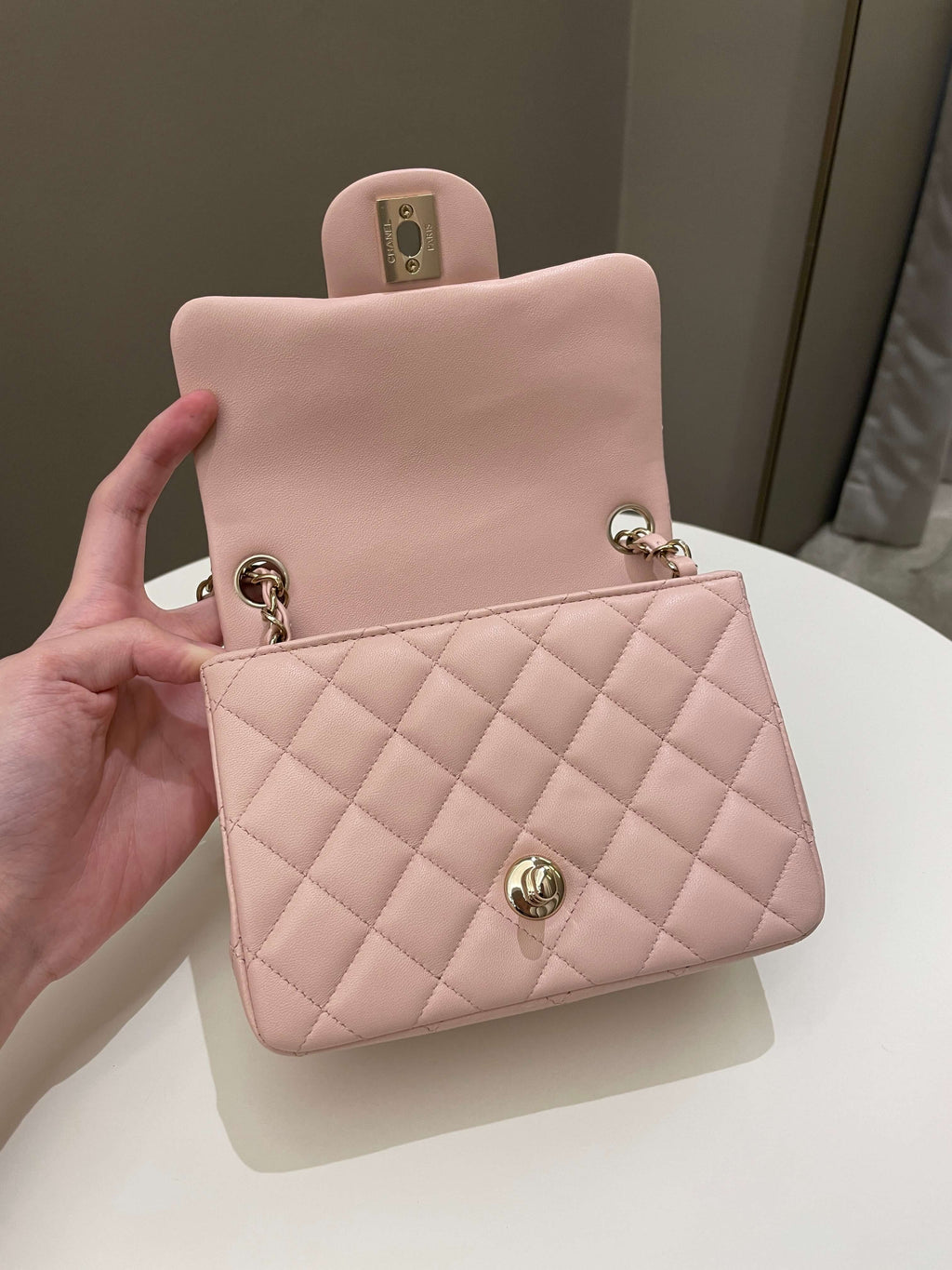 Chanel Classic Quilted Mini Square Light Pink Lambskin