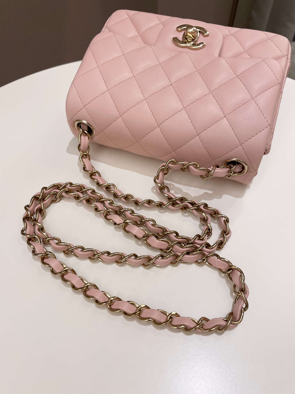 Chanel Classic Quilted Mini Square Light Pink Lambskin