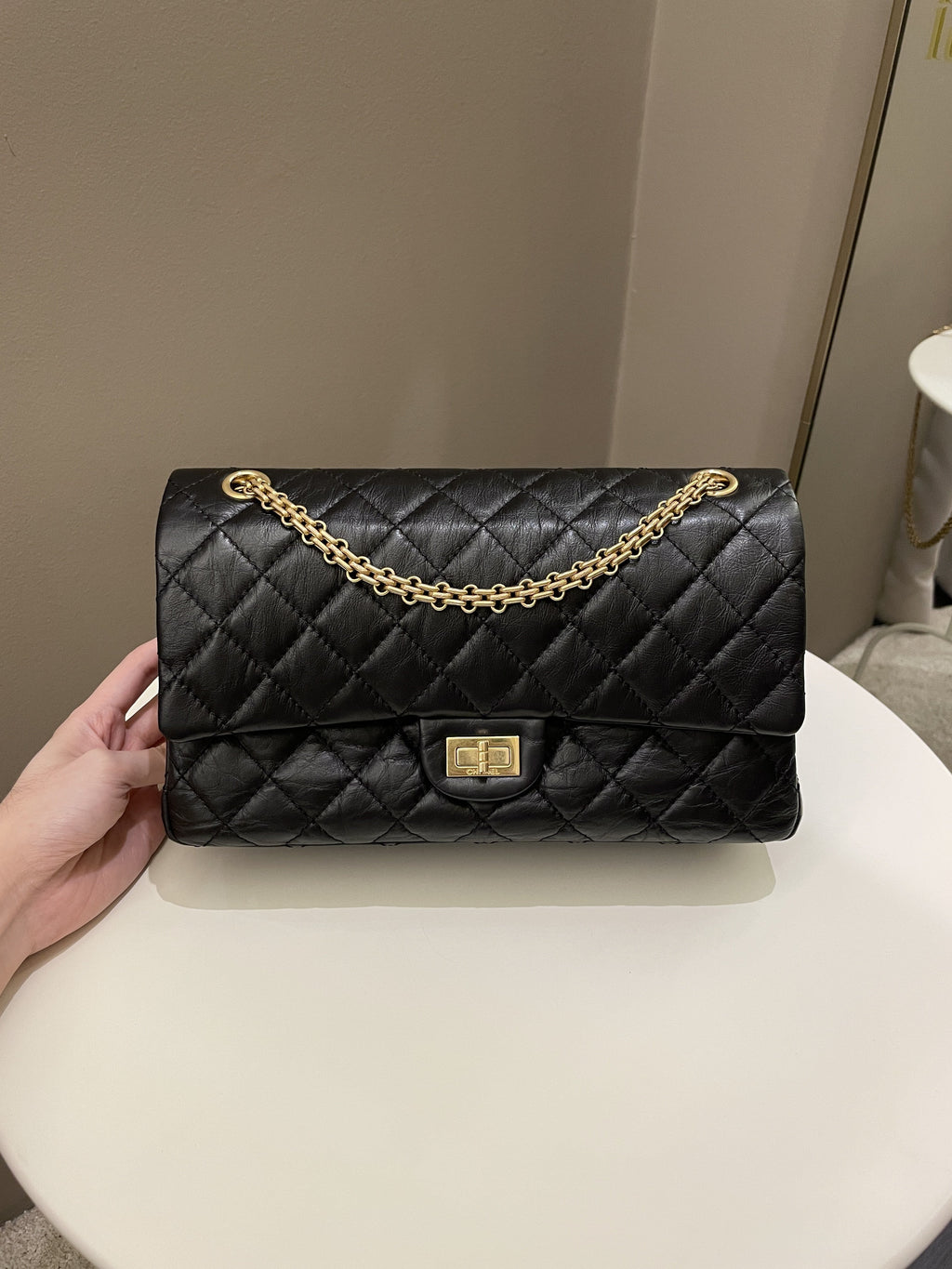 Chanel 2.55 226 Quilted Reissue Double Flap Black Aged Calfskin