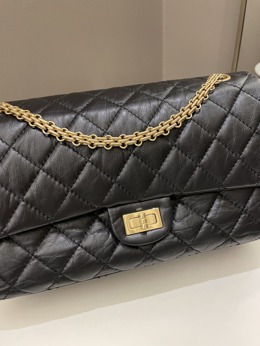 Chanel 2.55 226 Quilted Reissue Double Flap Black Aged Calfskin