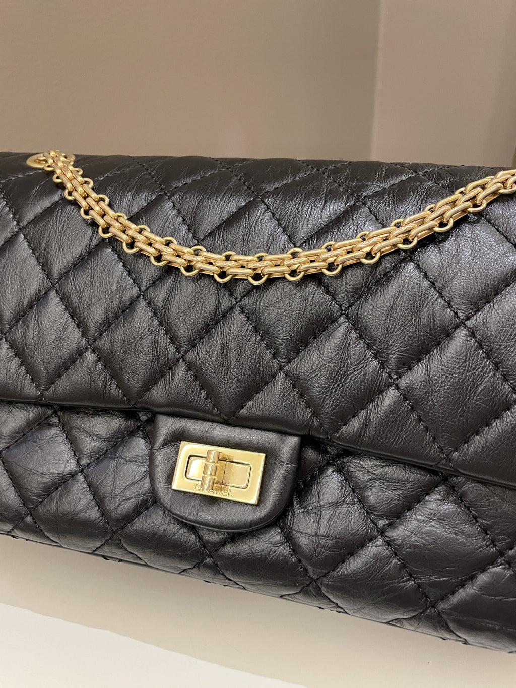 Chanel 2.55 226 Quilted Reissue Double Flap Black Aged Calfskin