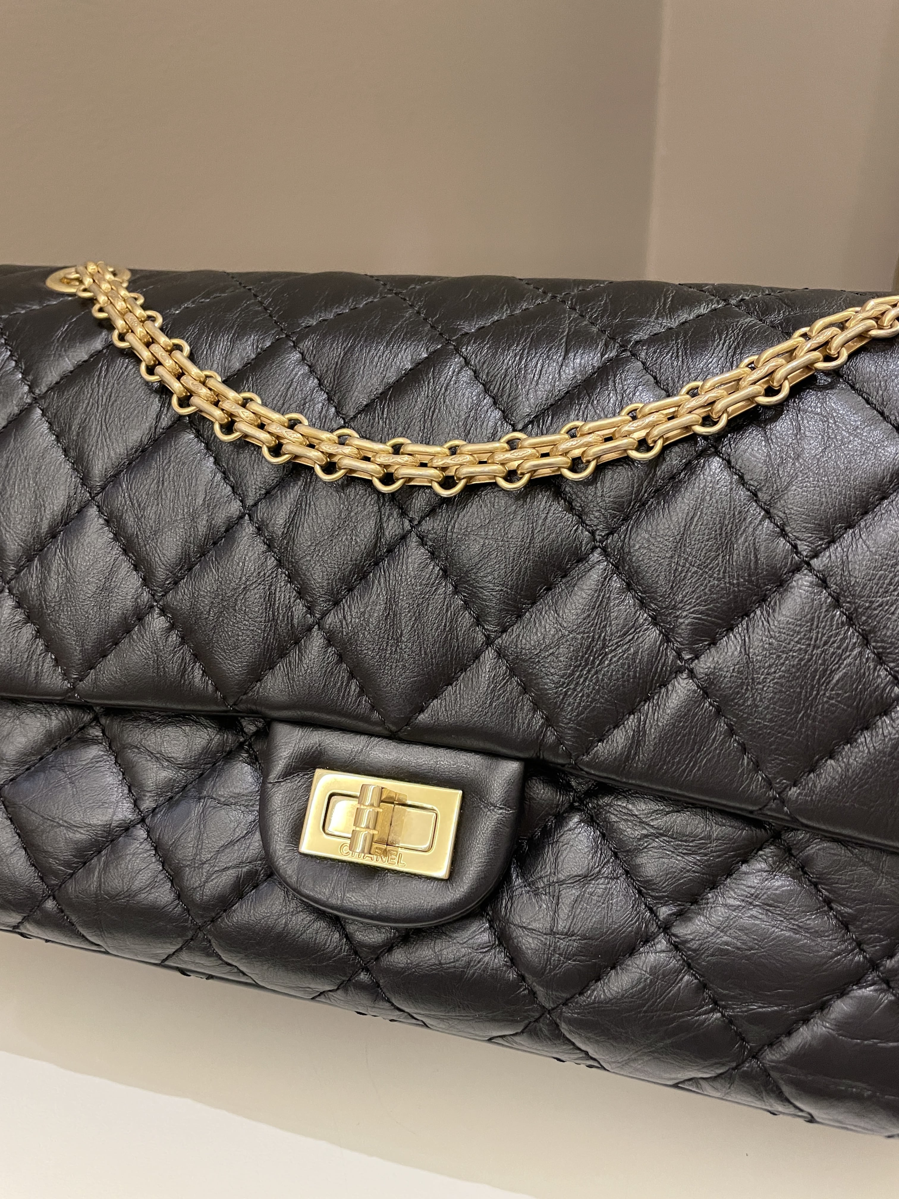 Chanel 2.55 226 Quilted Reissue Double Flap Black Aged Calfskin