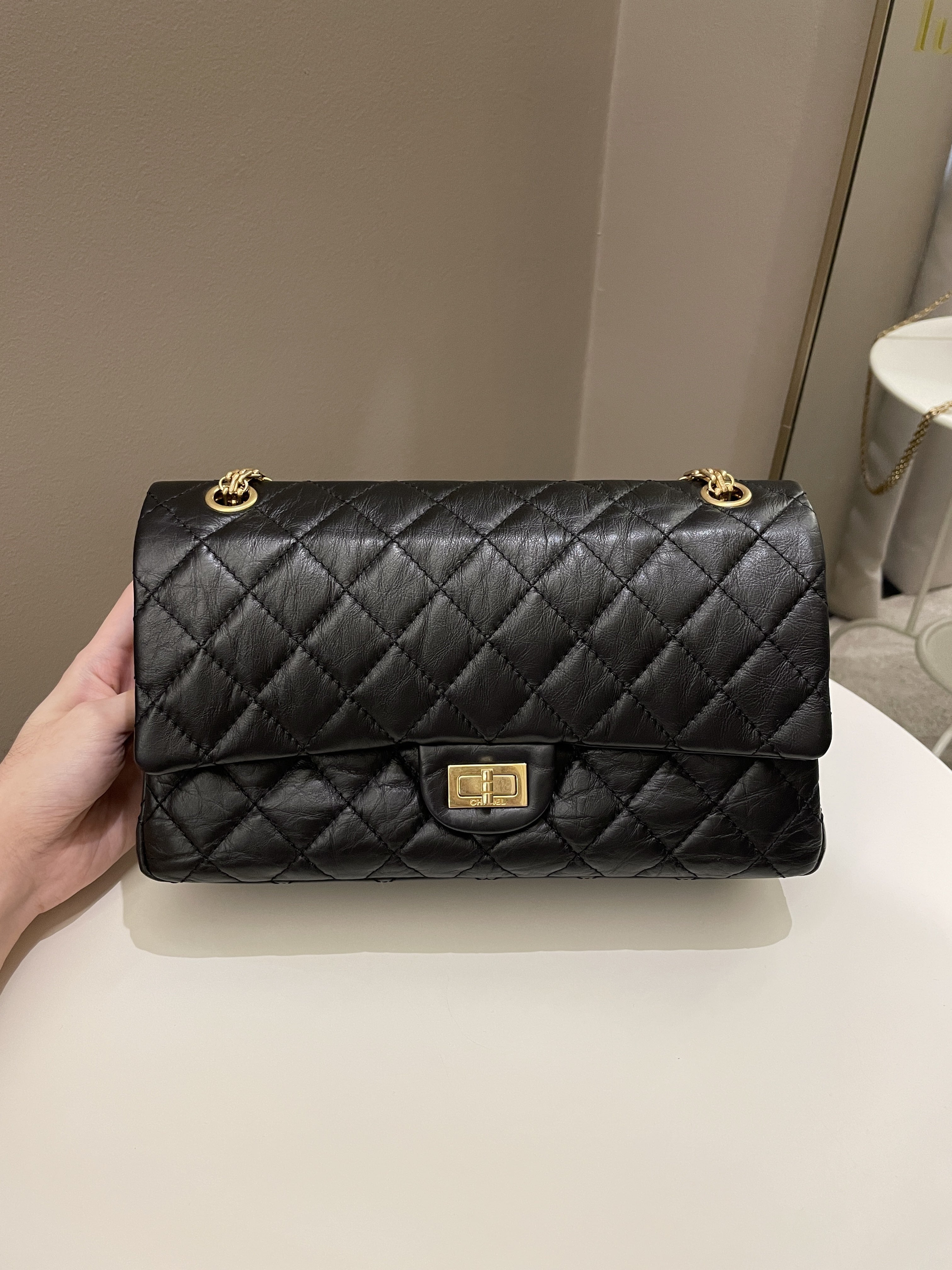 Chanel 2.55 226 Quilted Reissue Double Flap Black Aged Calfskin