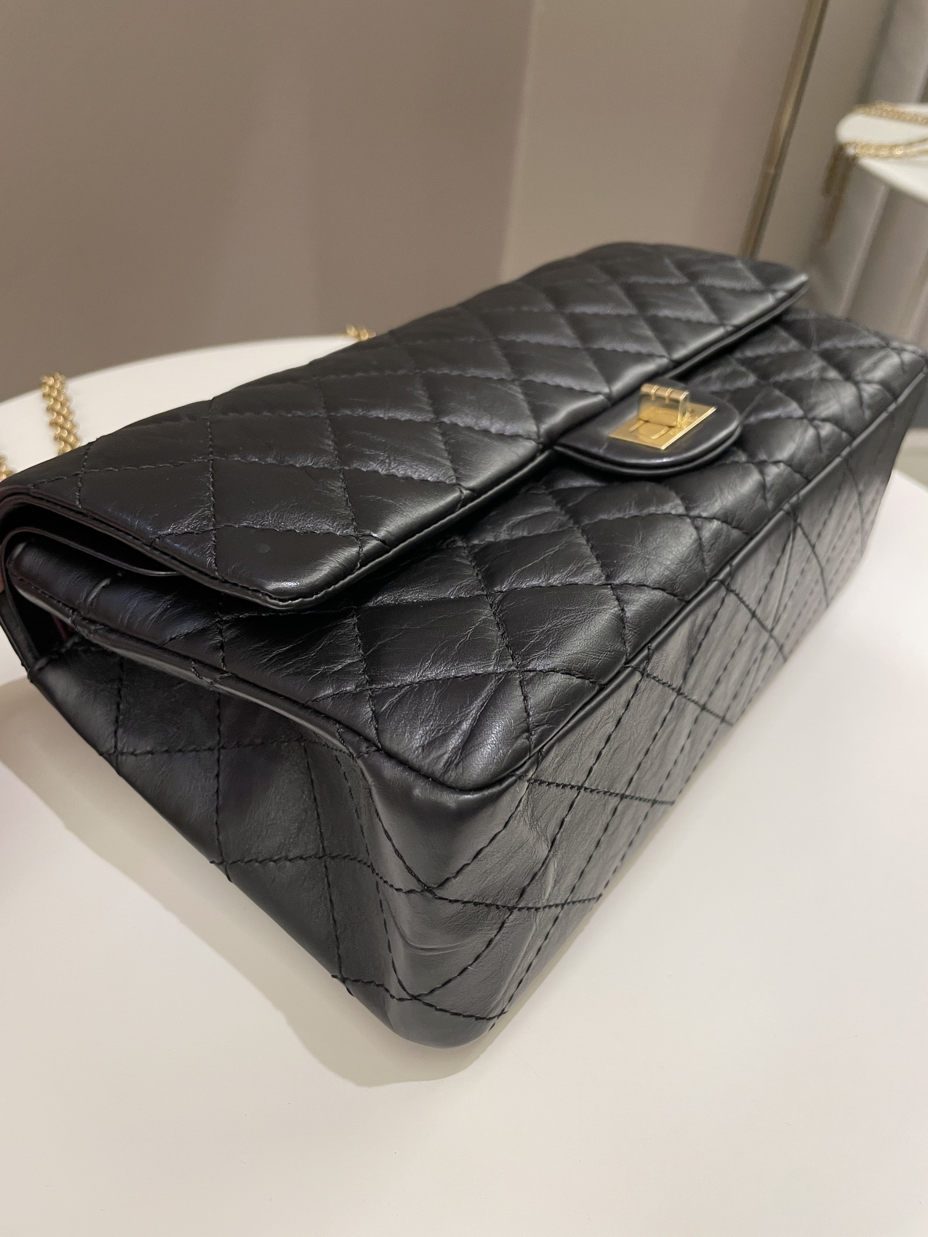 Chanel 2.55 226 Quilted Reissue Double Flap Black Aged Calfskin